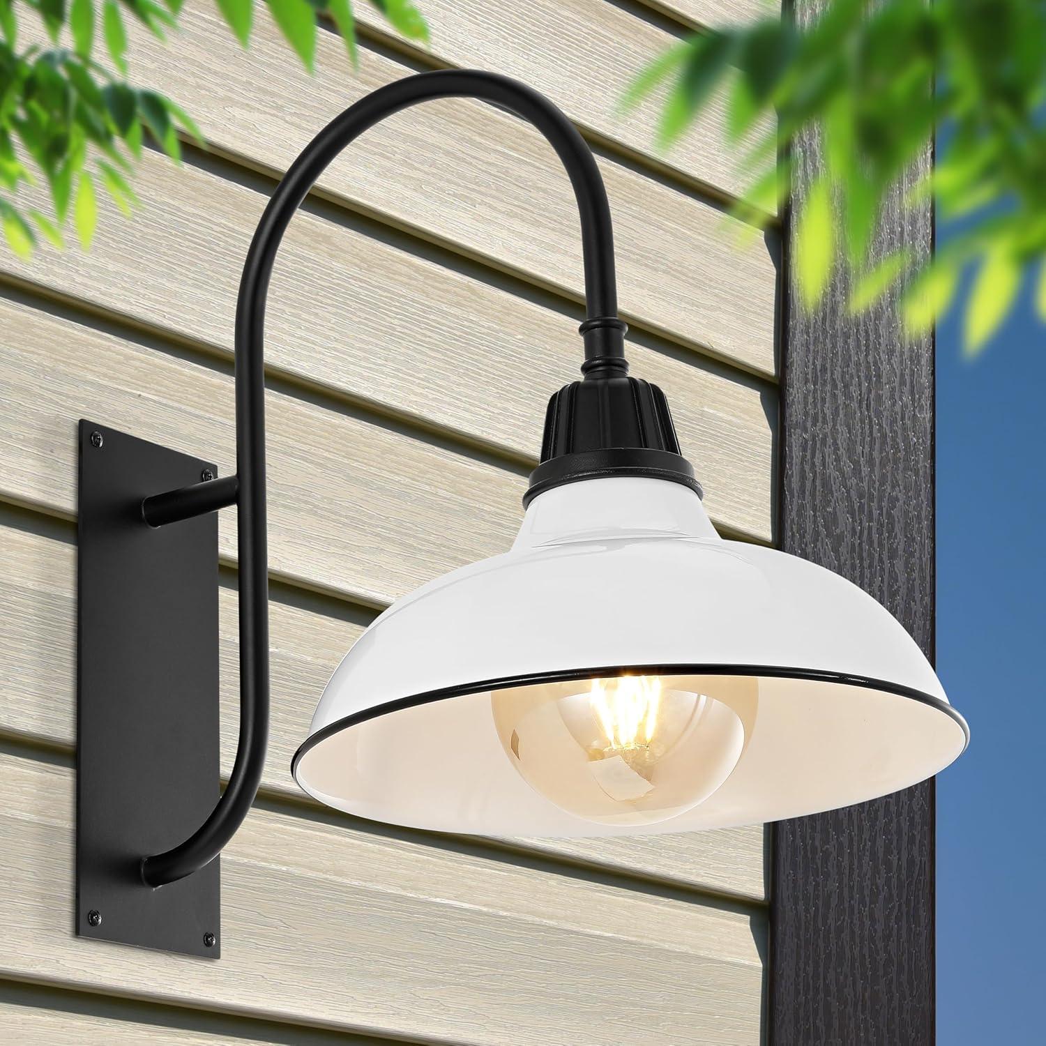 imageJONATHAN Y JYL7614B Stanley 1225quot 1Light Farmhouse Industrial IndoorOutdoor Iron LED Gooseneck Arm Outdoor Sconce Metal Bowl Shade Vintage Cottage Rustic Porch Patio Yard Barn BlackWhiteBlack