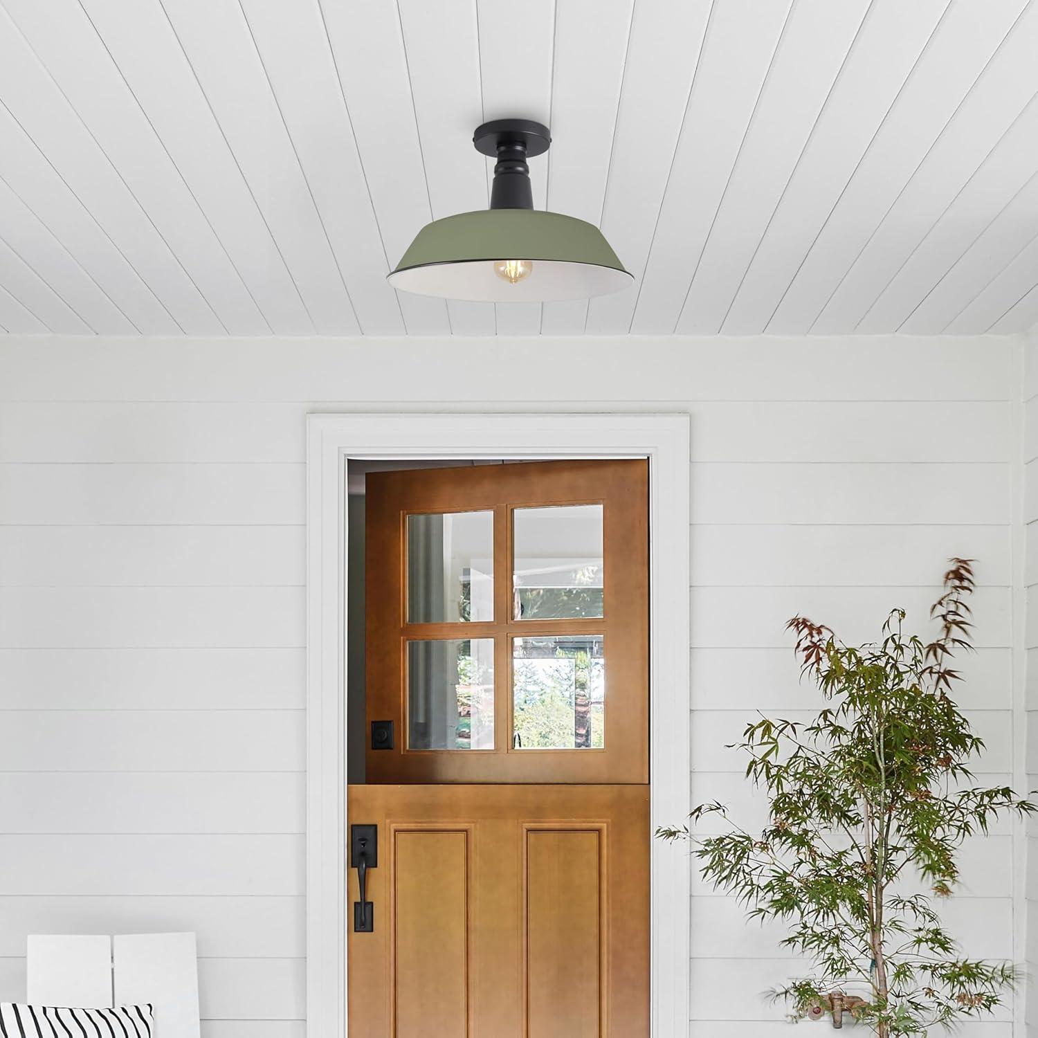 imageJONATHAN Y JYL7617D Camila 14quot 1Light Classic Industrial IndoorOutdoor Iron LED Semi Flush Mount MidCentury Rustic 2700K Cozy Warm Light Kitchen Hallway Bathroom Stairwell GrayWhiteMatte Olive GreenBlack
