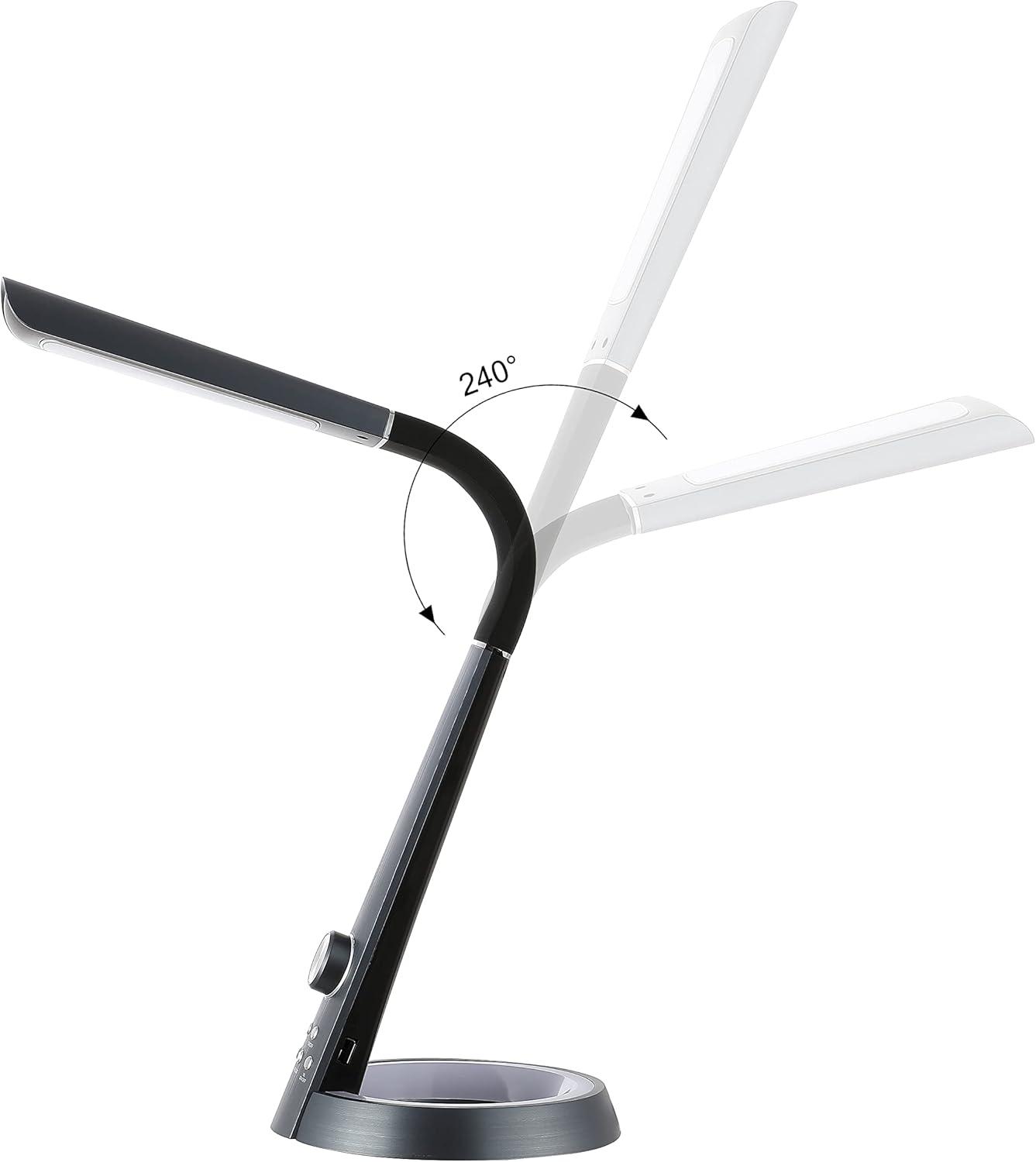 imageJONATHAN Y JYL7700B Milton 19quot Aluminum Contemporary Farmhouse Minimalist Adjustable Head Dimmable USB Charging LED Task Lamp for Bedroom Living Room Office SilverBlack