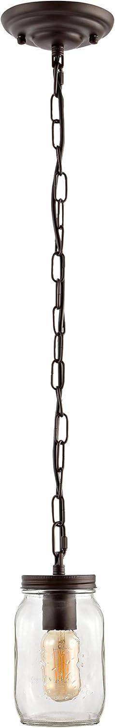 imageJONATHAN Y JYL7800A Gaines 55quot 1Light Farmhouse Industrial Iron Mason Jar LED Pendant Rustic Bohemian Adjustable Dining Room Living Room Kitchen Island Foyer Bedroom Hallway Oil Rubbed BronzeClear1Light