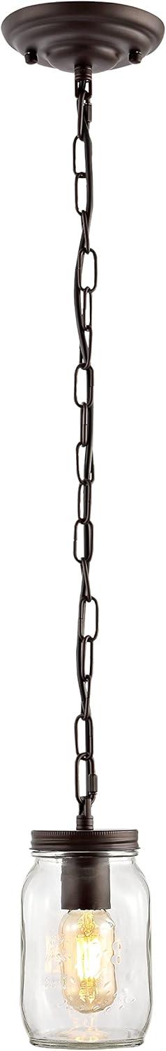 imageJONATHAN Y JYL7800A Gaines 55quot 1Light Farmhouse Industrial Iron Mason Jar LED Pendant Rustic Bohemian Adjustable Dining Room Living Room Kitchen Island Foyer Bedroom Hallway Oil Rubbed BronzeClear1Light