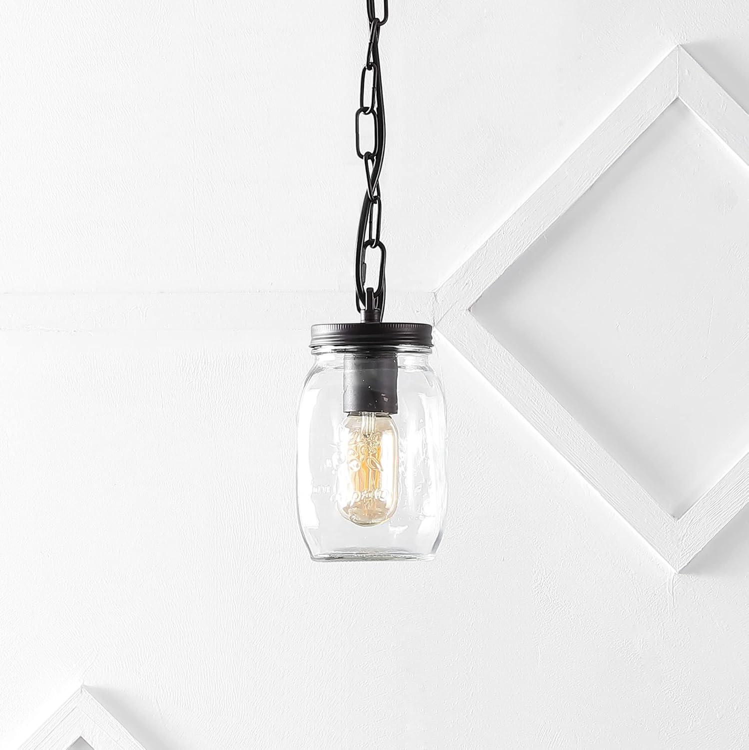 imageJONATHAN Y JYL7800A Gaines 55quot 1Light Farmhouse Industrial Iron Mason Jar LED Pendant Rustic Bohemian Adjustable Dining Room Living Room Kitchen Island Foyer Bedroom Hallway Oil Rubbed BronzeClear1Light