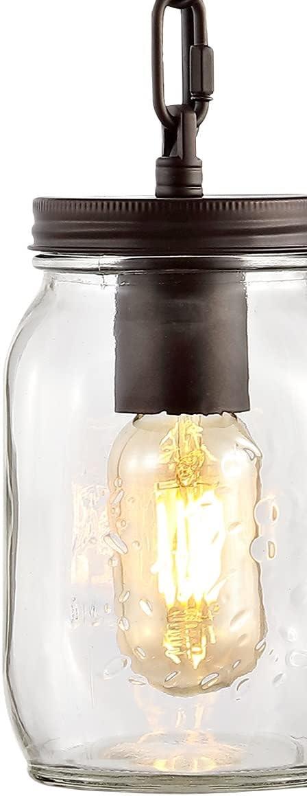 imageJONATHAN Y JYL7800A Gaines 55quot 1Light Farmhouse Industrial Iron Mason Jar LED Pendant Rustic Bohemian Adjustable Dining Room Living Room Kitchen Island Foyer Bedroom Hallway Oil Rubbed BronzeClear1Light