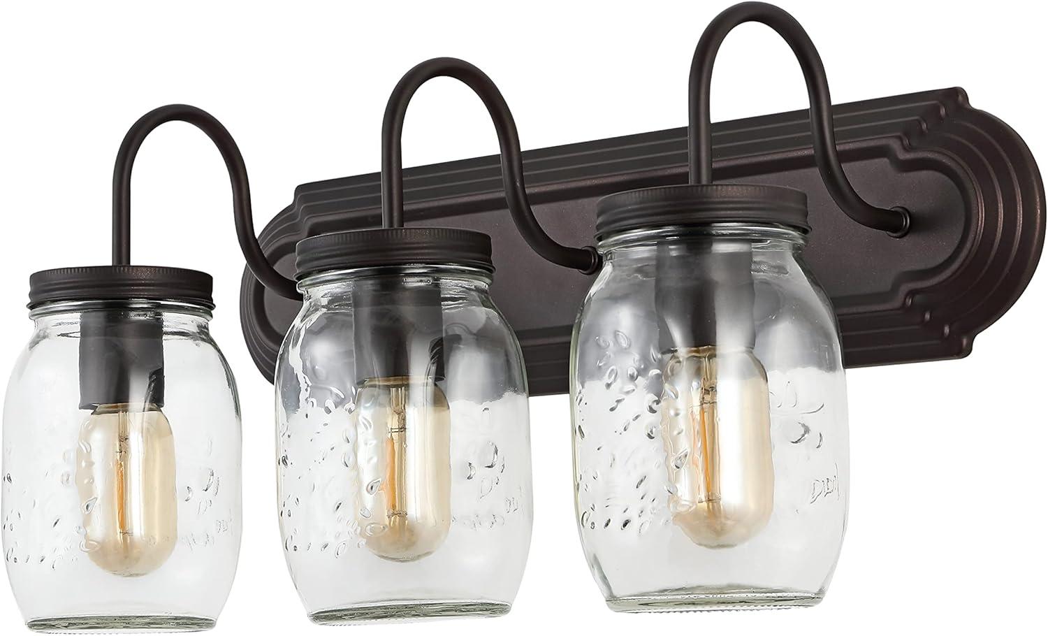 imageJONATHAN Y JYL7801A Gaines 3 Light Farmhouse Industrial Iron Mason Jar LED Vanity Rustic Transitional 2700K Light for Bathroom Hallway Living Room Bedroom Mirror Cabinet Oil Rubbed Bronze 193 in