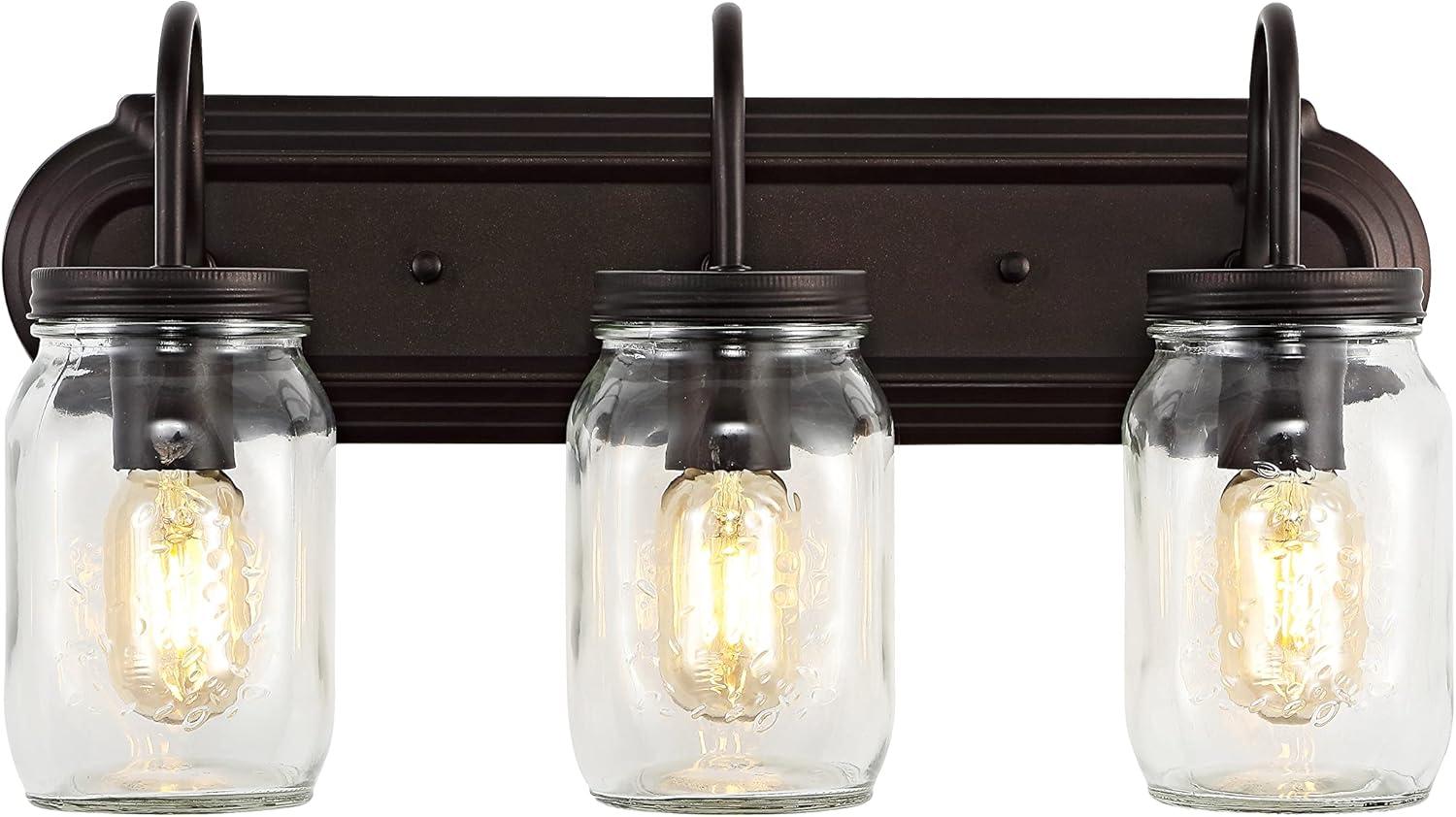 imageJONATHAN Y JYL7801A Gaines 3 Light Farmhouse Industrial Iron Mason Jar LED Vanity Rustic Transitional 2700K Light for Bathroom Hallway Living Room Bedroom Mirror Cabinet Oil Rubbed Bronze 193 in