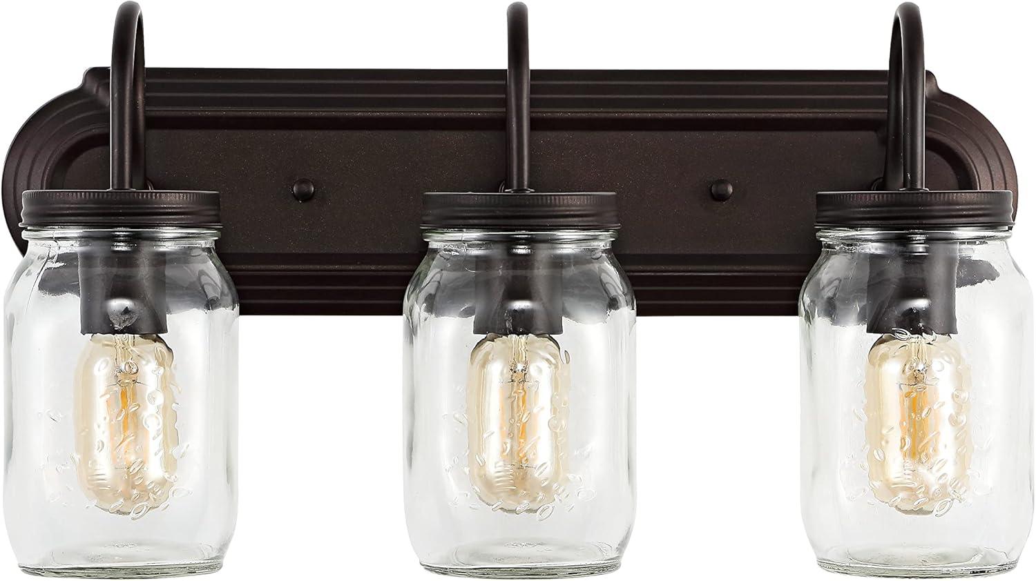 imageJONATHAN Y JYL7801A Gaines 3 Light Farmhouse Industrial Iron Mason Jar LED Vanity Rustic Transitional 2700K Light for Bathroom Hallway Living Room Bedroom Mirror Cabinet Oil Rubbed Bronze 193 in