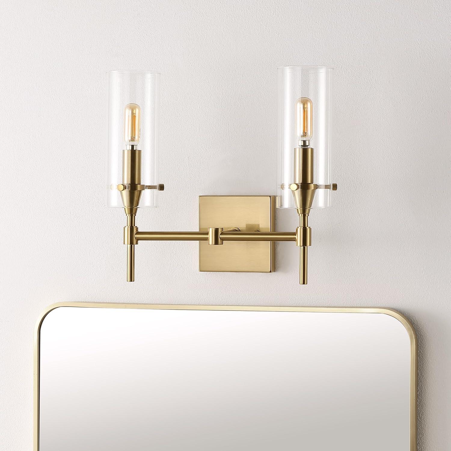 imageJONATHAN Y JYL7805A Cato 45quot 1Light Bohemian Farmhouse IronGlass LED Sconce Modern Contemporary 2700K 40W Bulb Entryway Lobby Kitchen Bathroom Bedroom Living Room Oil Rubbed BronzeClearBrass Gold