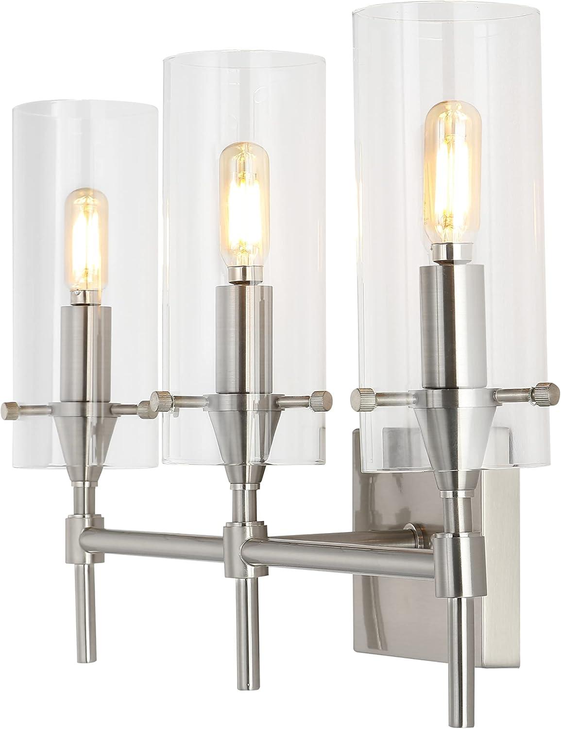 imageJONATHAN Y JYL7805A Cato 45quot 1Light Bohemian Farmhouse IronGlass LED Sconce Modern Contemporary 2700K 40W Bulb Entryway Lobby Kitchen Bathroom Bedroom Living Room Oil Rubbed BronzeClearNickel