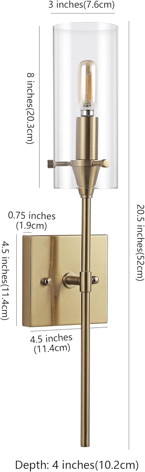 imageJONATHAN Y JYL7805A Cato 45quot 1Light Bohemian Farmhouse IronGlass LED Sconce Modern Contemporary 2700K 40W Bulb Entryway Lobby Kitchen Bathroom Bedroom Living Room Oil Rubbed BronzeClearBrass Gold