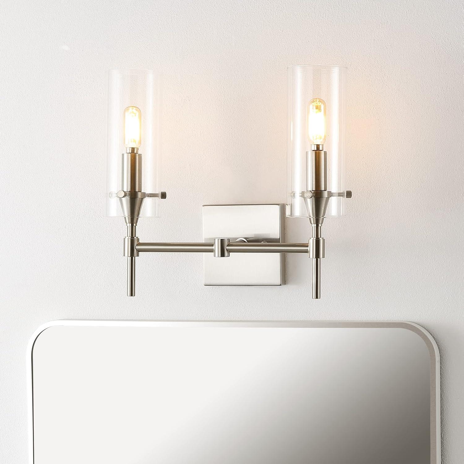 imageJONATHAN Y JYL7805A Cato 45quot 1Light Bohemian Farmhouse IronGlass LED Sconce Modern Contemporary 2700K 40W Bulb Entryway Lobby Kitchen Bathroom Bedroom Living Room Oil Rubbed BronzeClearNickel