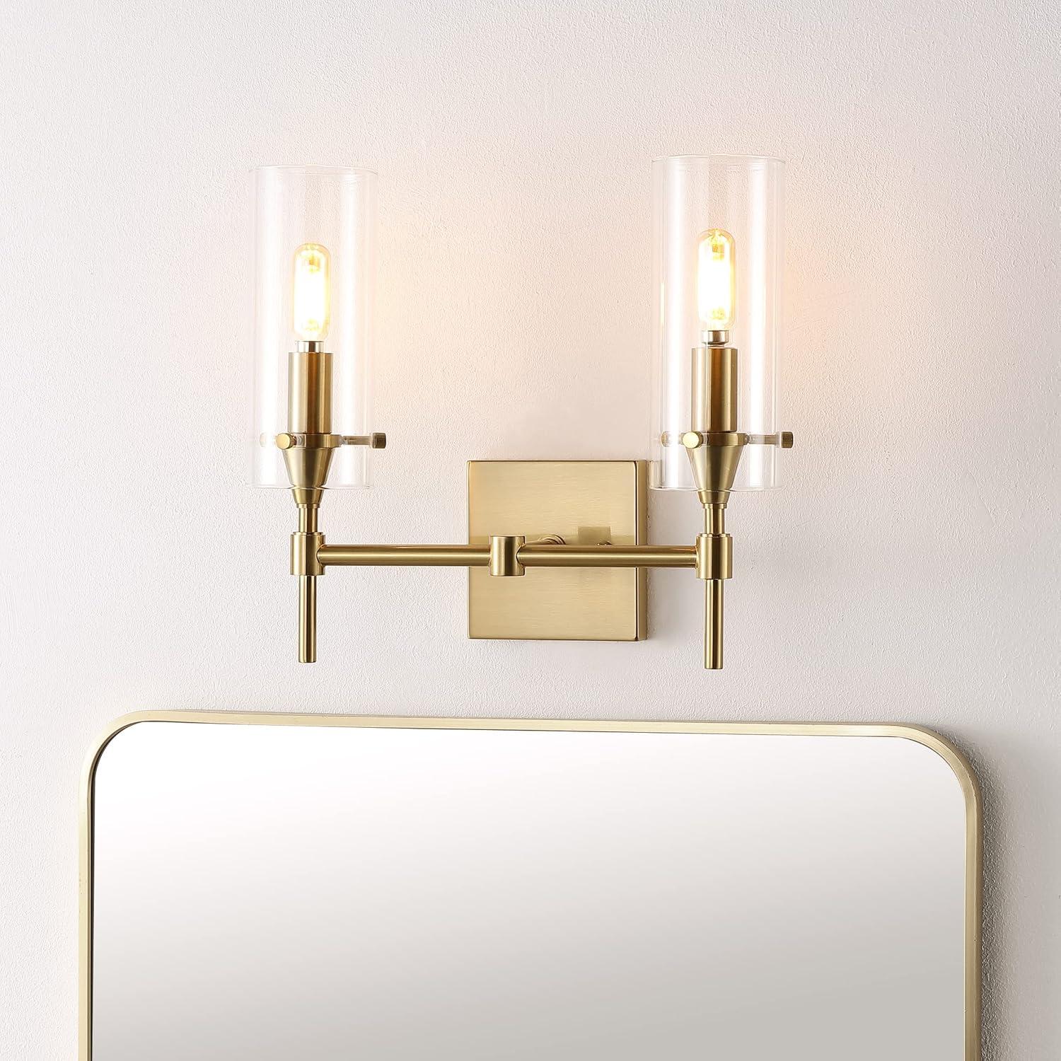 imageJONATHAN Y JYL7805A Cato 45quot 1Light Bohemian Farmhouse IronGlass LED Sconce Modern Contemporary 2700K 40W Bulb Entryway Lobby Kitchen Bathroom Bedroom Living Room Oil Rubbed BronzeClearBrass Gold