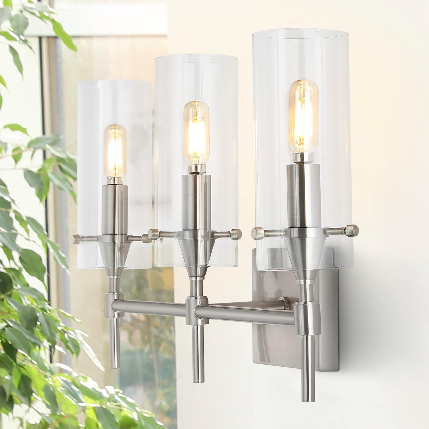 imageJONATHAN Y JYL7805A Cato 45quot 1Light Bohemian Farmhouse IronGlass LED Sconce Modern Contemporary 2700K 40W Bulb Entryway Lobby Kitchen Bathroom Bedroom Living Room Oil Rubbed BronzeClearNickel