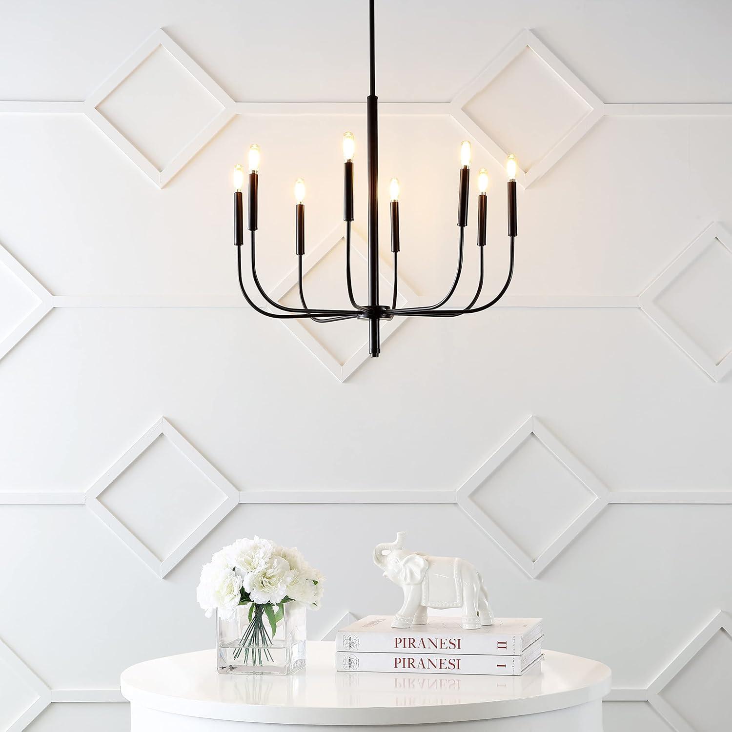 imageJONATHAN Y JYL7900B Amoros 2725quot 8Light Modern MidCentury Iron LED Chandelier Contemporary Industrial Coastal Dining Room Living Room Kitchen Island Gold PaintingOilRubbed Bronze