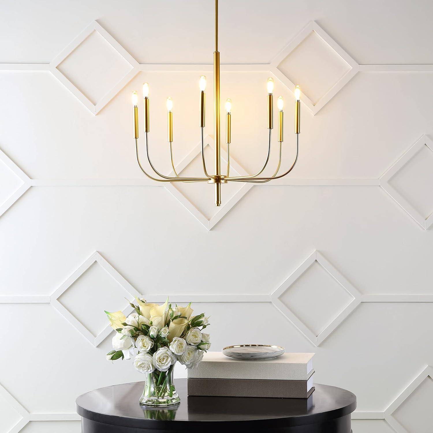 imageJONATHAN Y JYL7900B Amoros 2725quot 8Light Modern MidCentury Iron LED Chandelier Contemporary Industrial Coastal Dining Room Living Room Kitchen Island Gold PaintingGold Painting