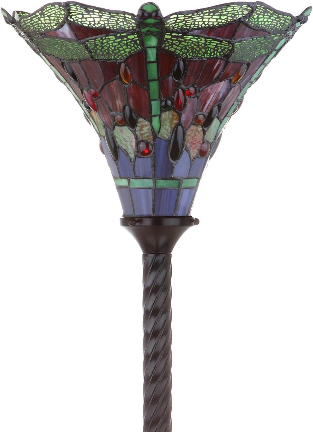 imageJONATHAN Y JYL8002B Dragonfly TiffanyStyle 71quot Torchiere Floor Lamp Tiffany Traditional Art Nouveau Style Elegant Office Living Room Family Room Dining Room Bedroom Foyer BronzeGreenBronzeGreen