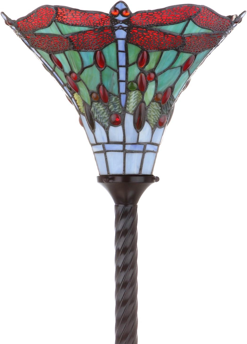 imageJONATHAN Y JYL8002B Dragonfly TiffanyStyle 71quot Torchiere Floor Lamp Tiffany Traditional Art Nouveau Style Elegant Office Living Room Family Room Dining Room Bedroom Foyer BronzeGreenBronzeRed