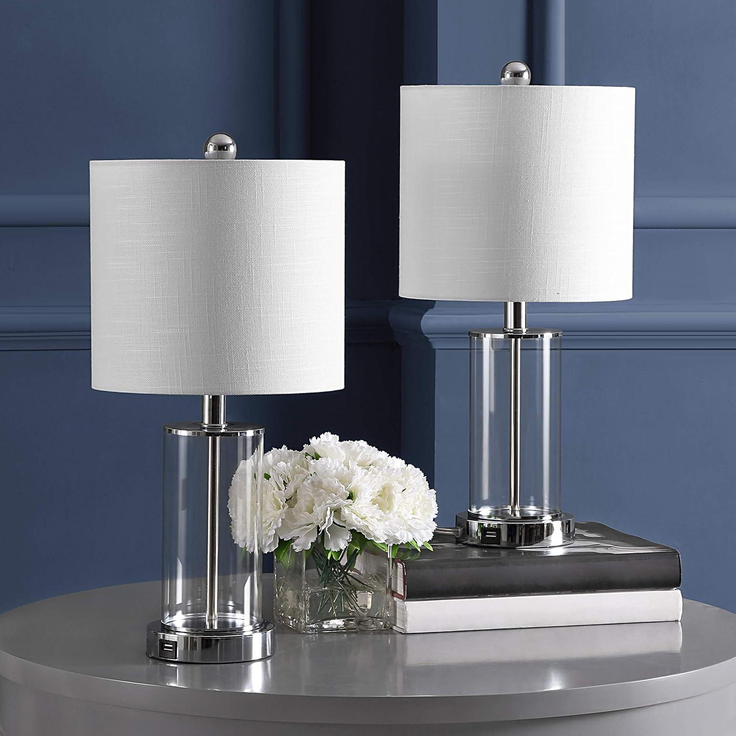 imageJONATHAN Y JYL8500CSET2 Set of 2 Table Lamps Abner 21quot Glass Modern Contemporary USB Charging LED Table Lamp Bedside Desk Nightstand Lamp for Bedroom Living Room Office College ChromeClearChromeClear