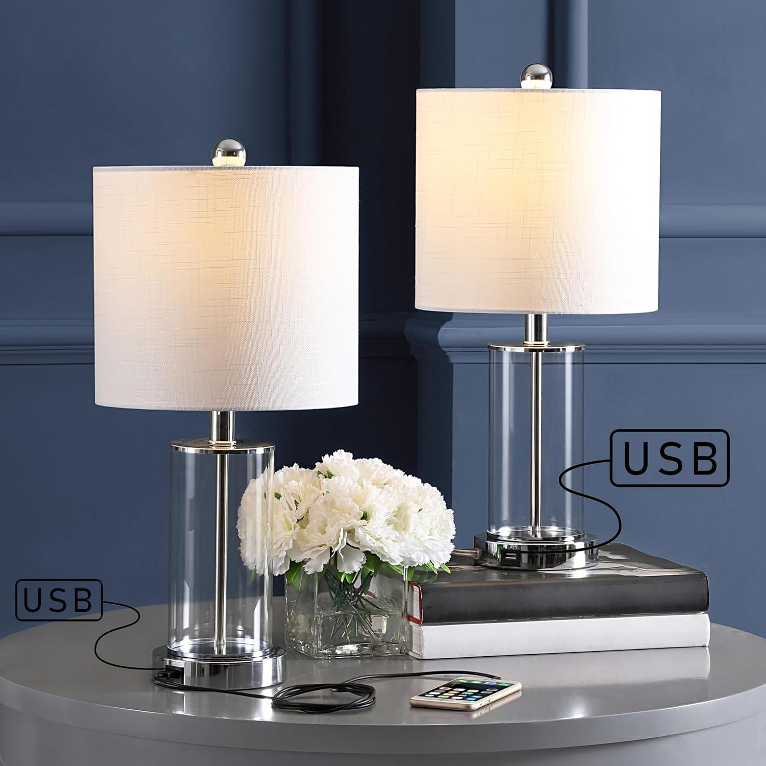 imageJONATHAN Y JYL8500CSET2 Set of 2 Table Lamps Abner 21quot Glass Modern Contemporary USB Charging LED Table Lamp Bedside Desk Nightstand Lamp for Bedroom Living Room Office College ChromeClearChromeClear