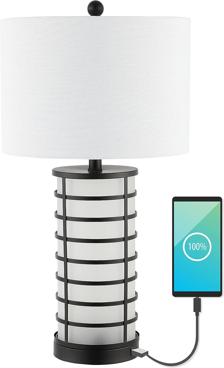 imageJONATHAN Y JYL8502A Jayce 27quot Modern Industrial Iron Nightlight LED Table Lamp with USB Charging Port Coastal Contemporary Bedside Desk Nightstand Lamp for Bedroom Living Room Office Black