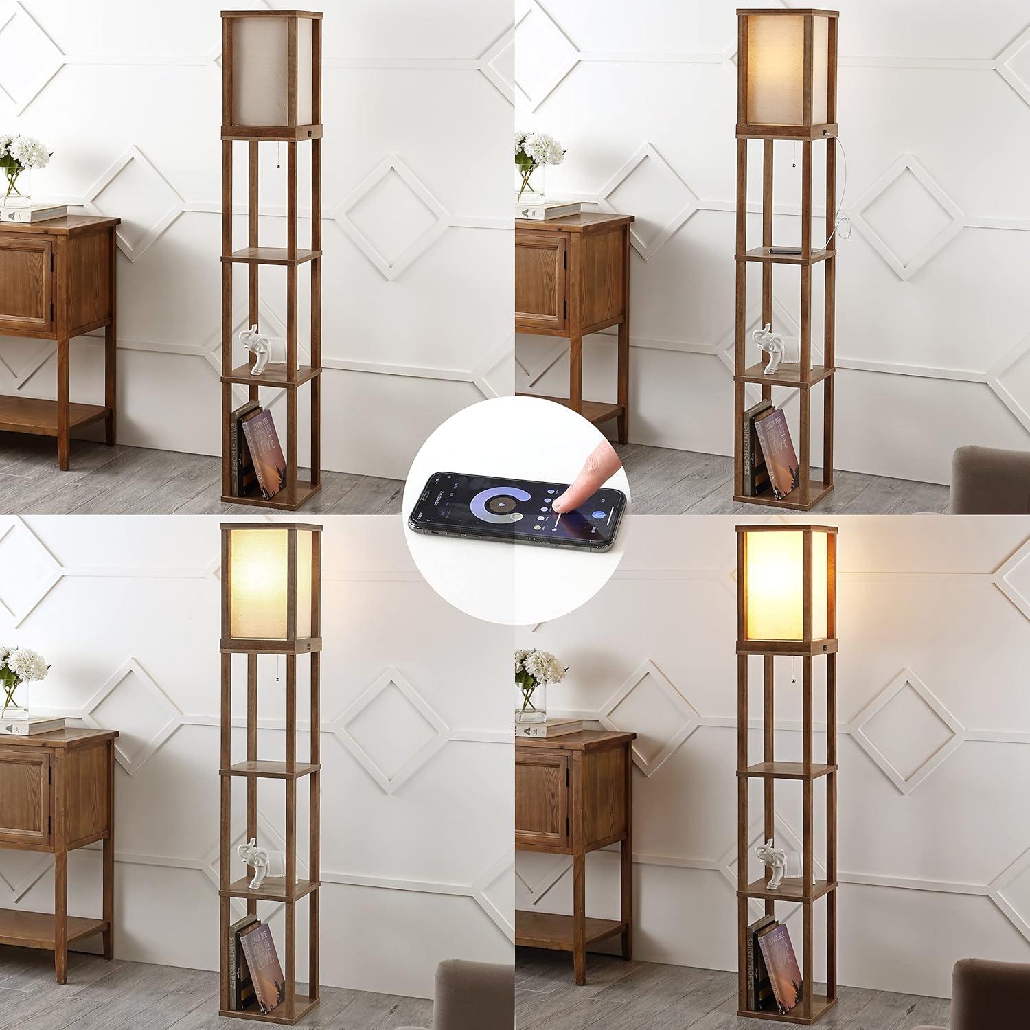 imageJONATHAN Y JYL8506A Etagere 635quot Rustic Bohemian Wooden LED 3Shelf Floor Lamp with PullChain Industrial Contemporary Standing Reading Lamp LED Bulb Included Brown