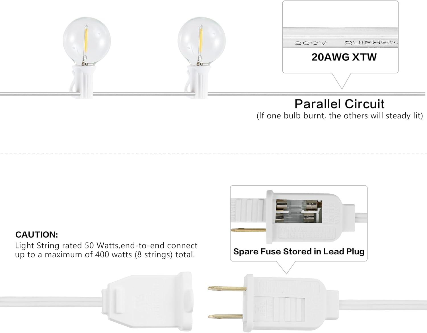 imageJONATHAN Y JYL8700A Indoor Outdoor Contemporary Rustic Incandescent G40 Bistro Globe Bulb String Lights Garden Patio Backyard Porch Balcony 25 ft 25Light BlackWhite