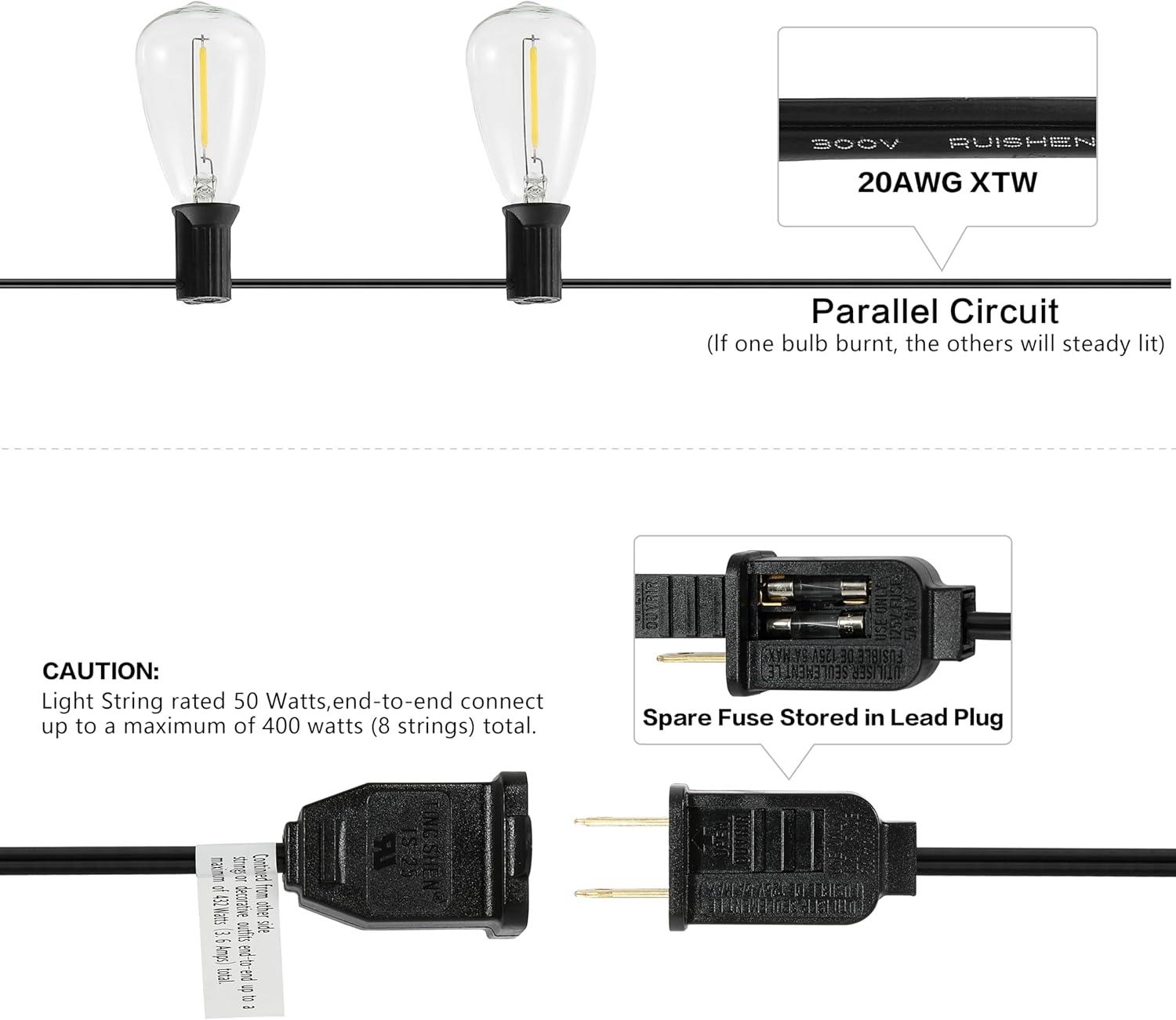 imageJONATHAN Y JYL8704B 10Light IndoorOutdoor 10 ft Rustic Industrial LED ST38 Clear Bulb String Lights for Patio Porch Backyard Caf WhiteBlack LED