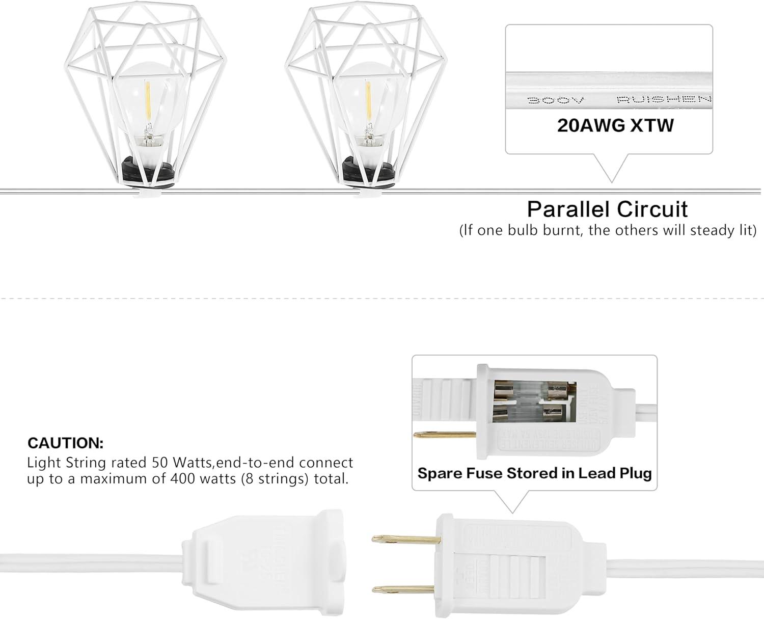 imageJONATHAN Y JYL8705A Indoor Outdoor Contemporary Transitional Incandescent G40 Diamond Cage String Lights Garden Patio Backyard Porch Balcony 10 ft 10Light BlackWhite