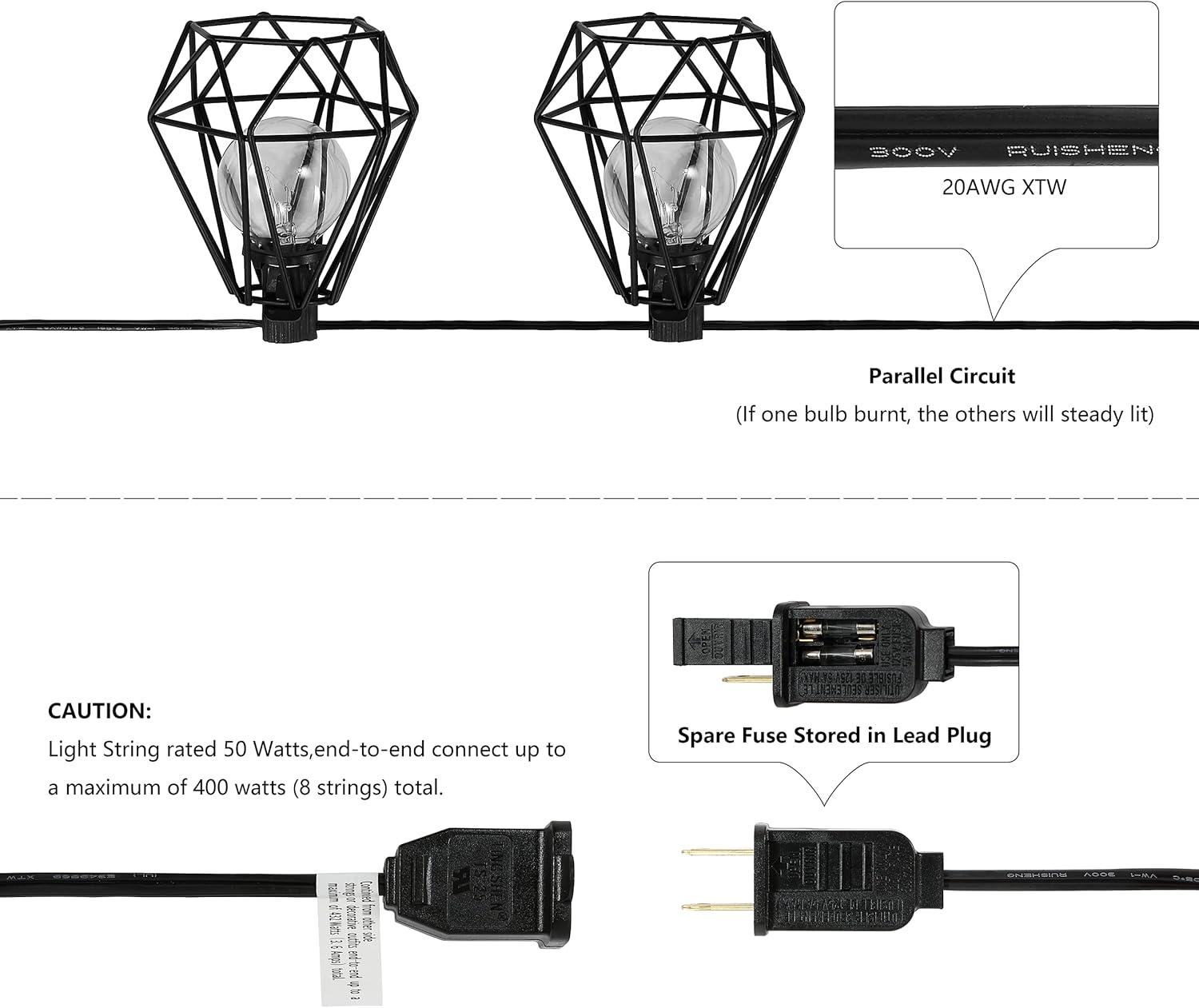 imageJONATHAN Y JYL8705A Indoor Outdoor Contemporary Transitional Incandescent G40 Diamond Cage String Lights Garden Patio Backyard Porch Balcony 10 ft 10Light BlackBlack