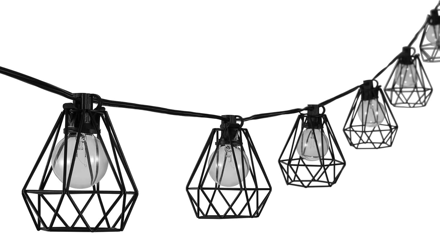 imageJONATHAN Y JYL8705A Indoor Outdoor Contemporary Transitional Incandescent G40 Diamond Cage String Lights Garden Patio Backyard Porch Balcony 10 ft 10Light BlackBlack