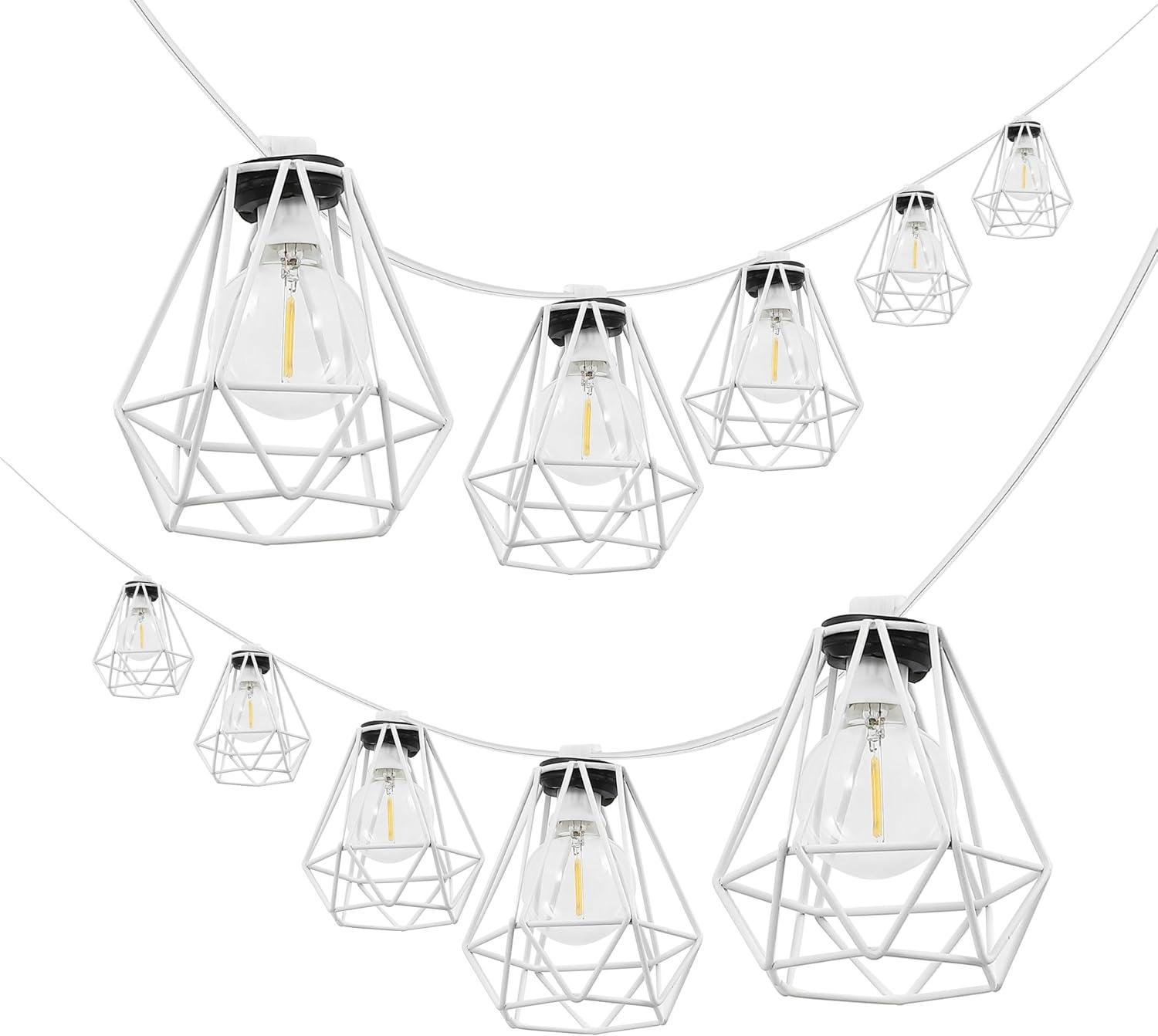 imageJONATHAN Y JYL8705A Indoor Outdoor Contemporary Transitional Incandescent G40 Diamond Cage String Lights Garden Patio Backyard Porch Balcony 10 ft 10Light BlackWhite