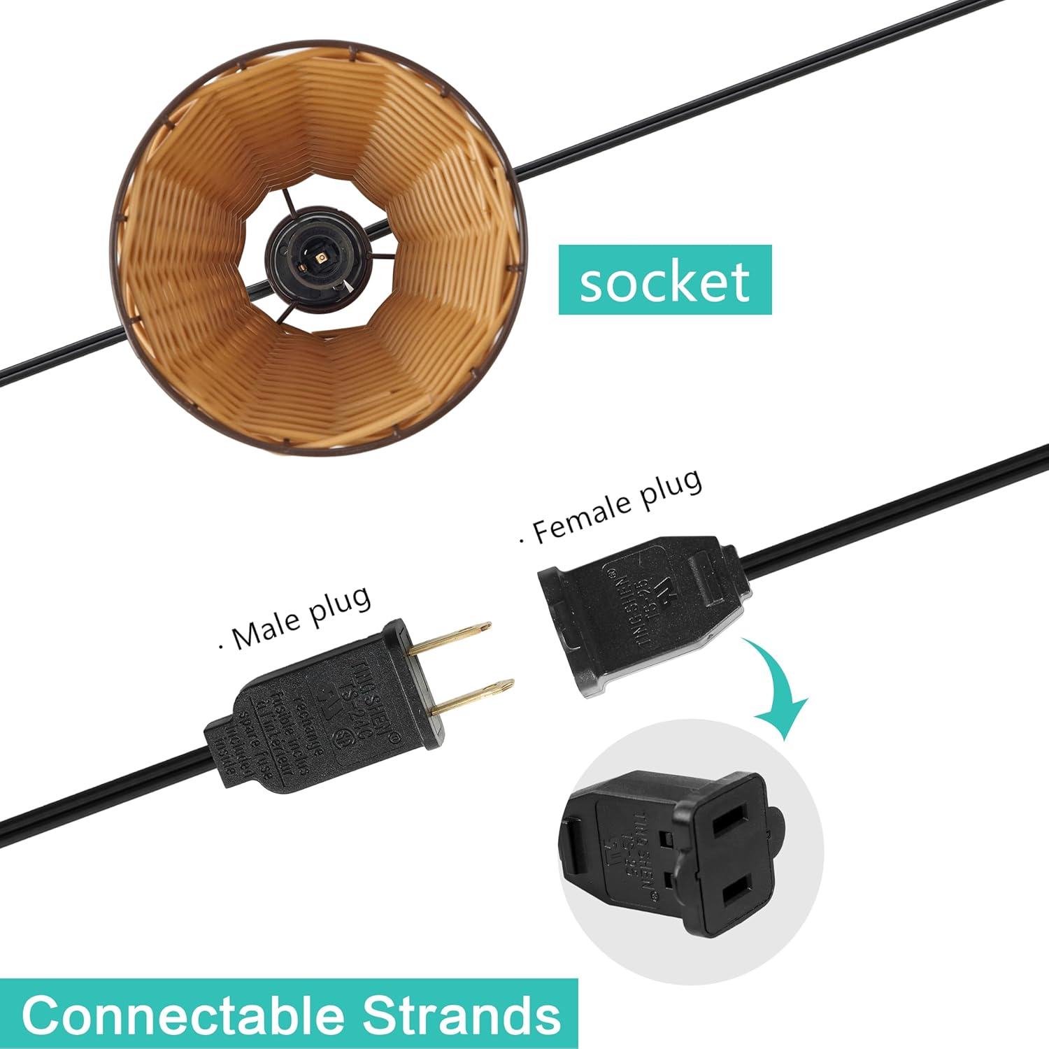 imageJONATHAN Y JYL8706A Payton 10Light IndoorOutdoor 10 ft Classic Cottage FauxRattan Shaded LED String Lights Brown for Patio Porch Backyard CafBrown