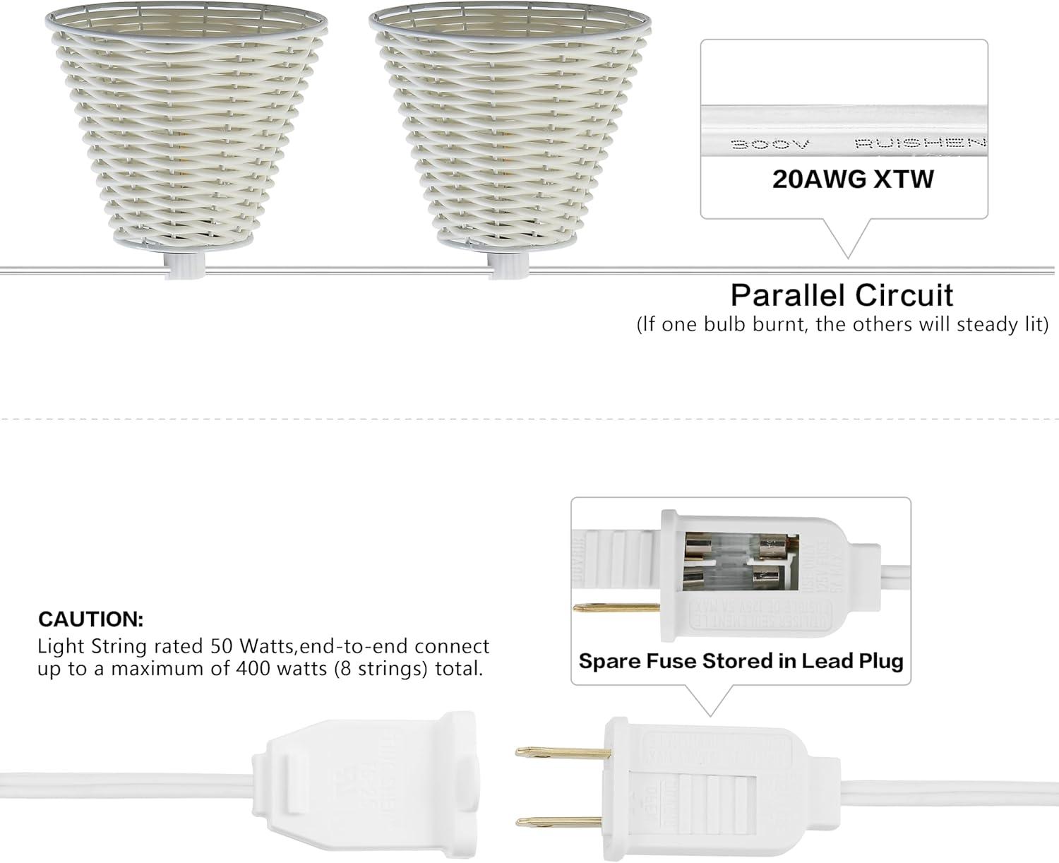 imageJONATHAN Y JYL8706A Payton 10Light IndoorOutdoor 10 ft Classic Cottage FauxRattan Shaded LED String Lights Brown for Patio Porch Backyard CafWhite