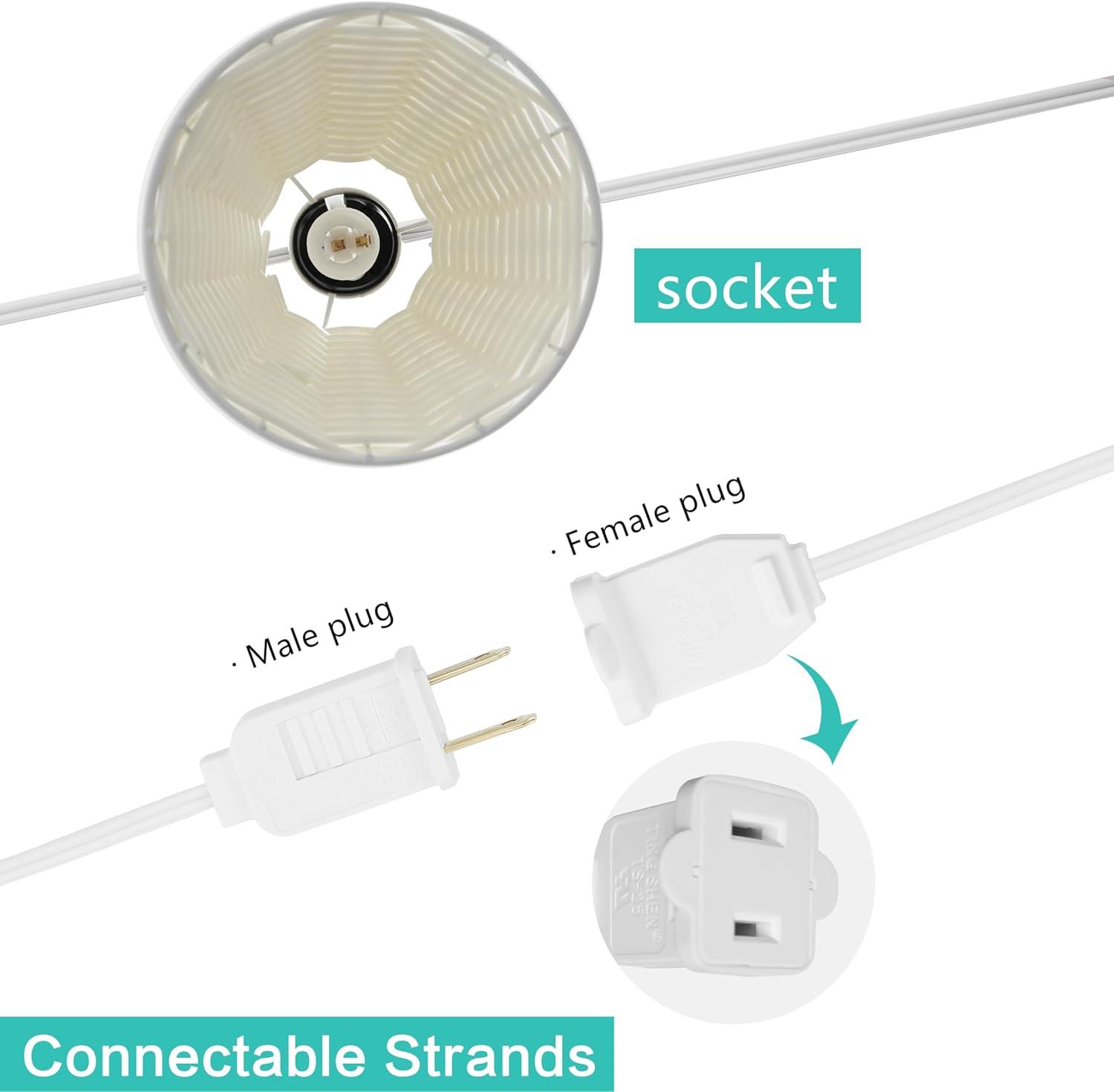 imageJONATHAN Y JYL8706A Payton 10Light IndoorOutdoor 10 ft Classic Cottage FauxRattan Shaded LED String Lights Brown for Patio Porch Backyard CafWhite