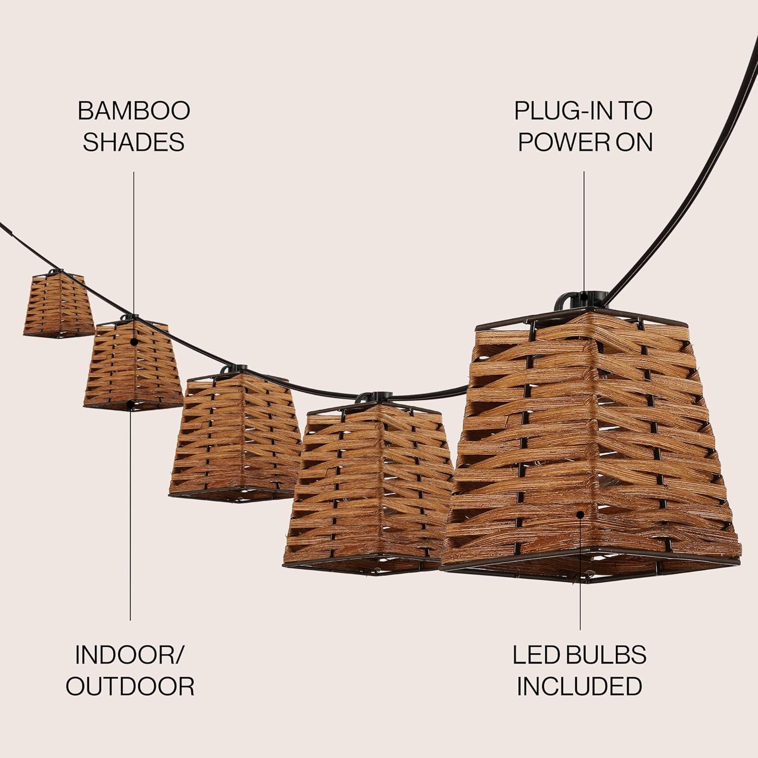 imageJONATHAN Y JYL8707A Quinn 10Light IndoorOutdoor 10 ft Classic Vintage Square Bamboo Shaded LED String Lights Brown for Patio Porch Backyard Caf