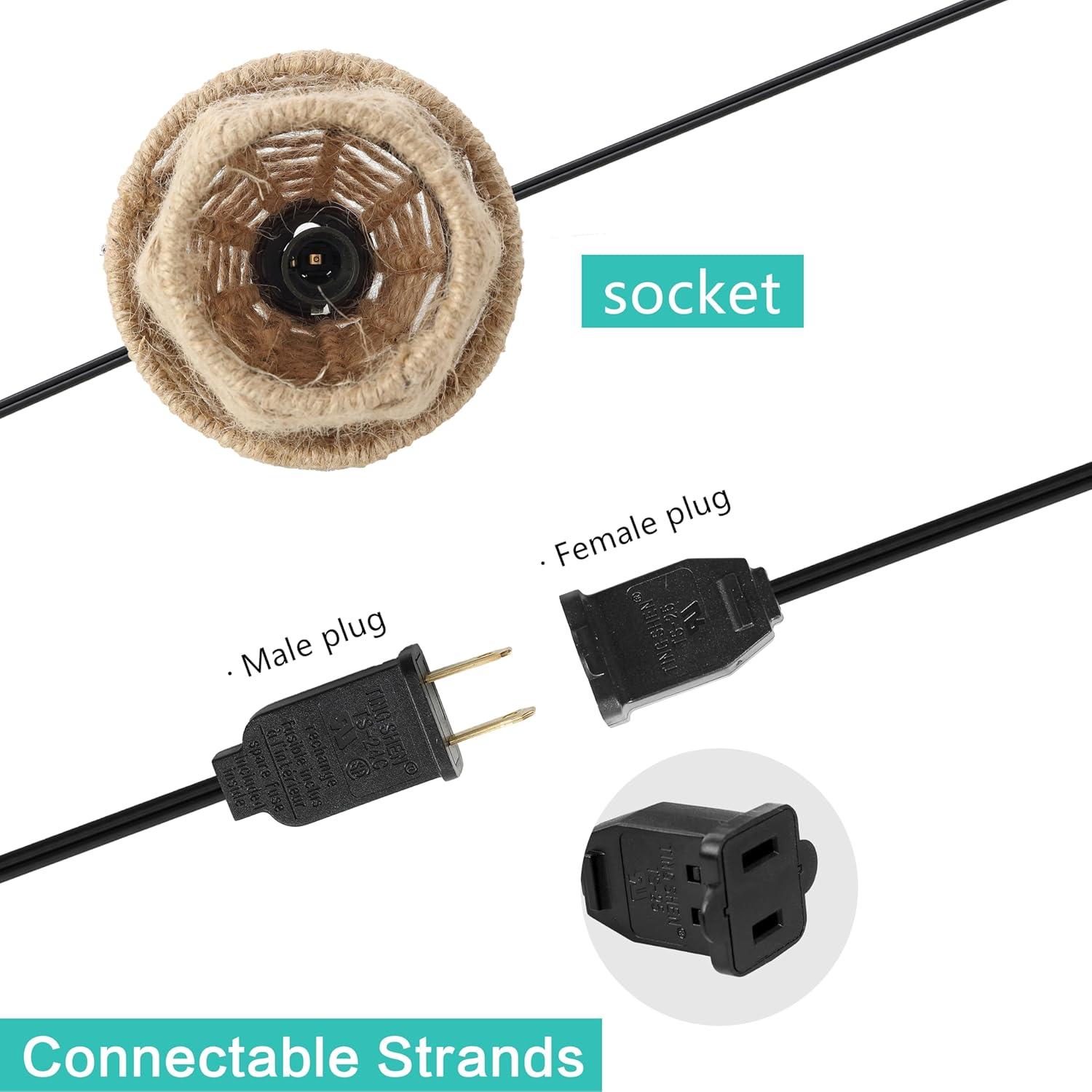 imageJONATHAN Y JYL8709A Maui 10Light IndoorOutdoor 10 ft MidCentury Vintage Tiki Hut Hemp Rope Shaded LED String Lights Brown for Patio Porch Backyard Caf