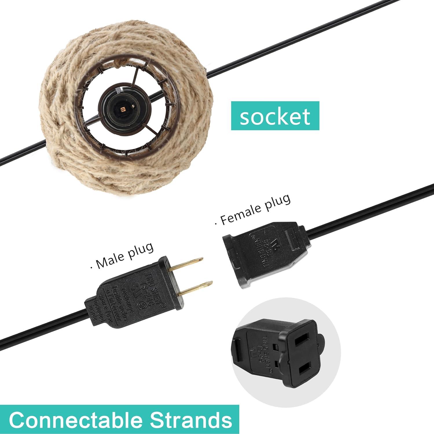 imageJONATHAN Y JYL8710A Oahu 10Light IndoorOutdoor 10 ft Rustic Coastal Globe Hemp Rope Shaded LED String Lights Light Brown for Patio Porch Backyard Caf