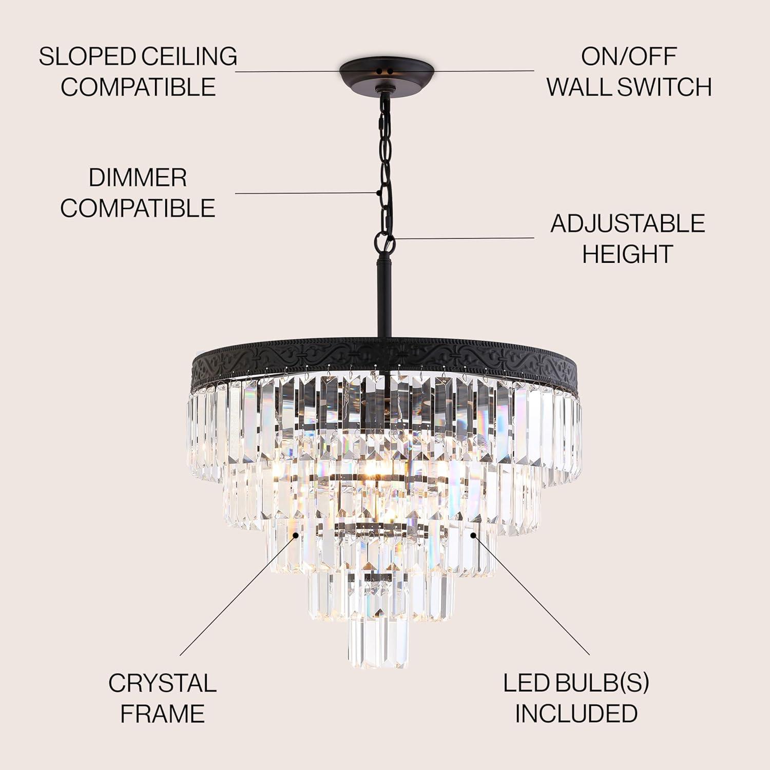imageJONATHAN Y JYL9006B Wyatt 12quot 2Light Crystal LED Chandelier ContemporaryClassicTraditional Dimmable Adjustable for Foyer Closet Dining Room Kitchen BronzeClearBlack
