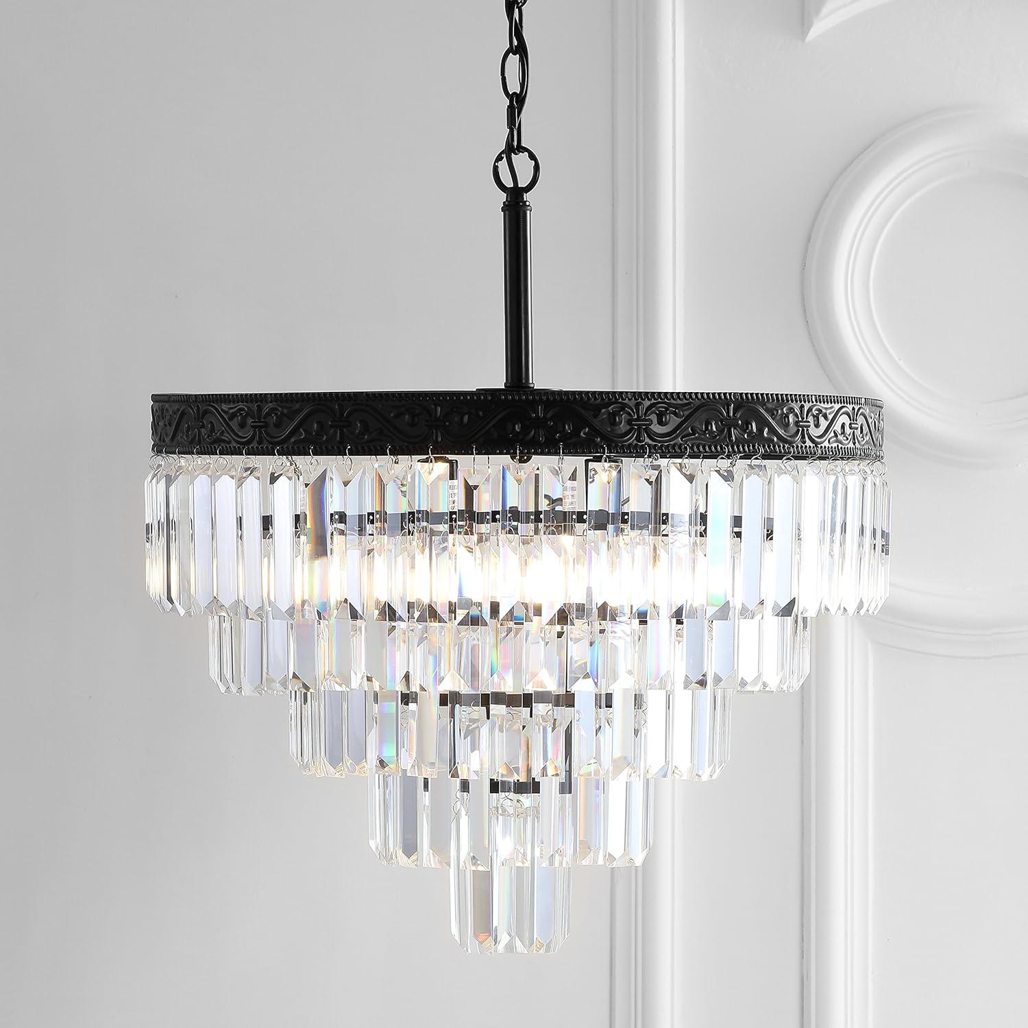 imageJONATHAN Y JYL9006B Wyatt 12quot 2Light Crystal LED Chandelier ContemporaryClassicTraditional Dimmable Adjustable for Foyer Closet Dining Room Kitchen BronzeClearBlack