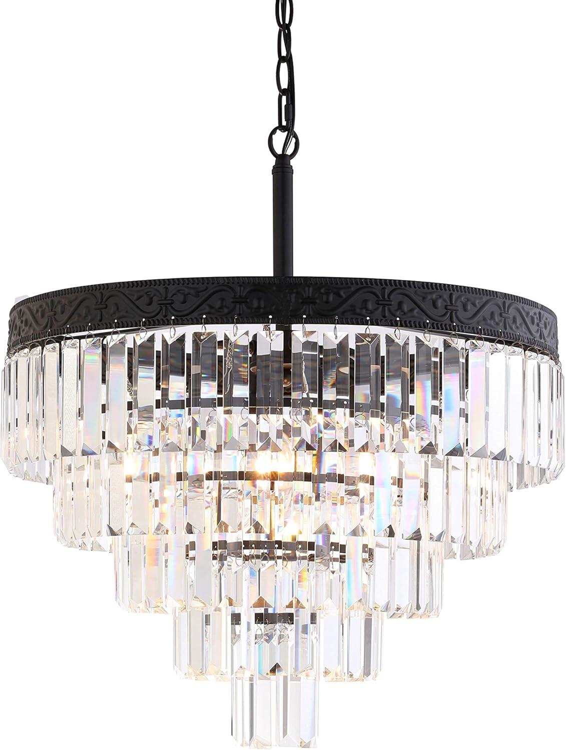imageJONATHAN Y JYL9006B Wyatt 12quot 2Light Crystal LED Chandelier ContemporaryClassicTraditional Dimmable Adjustable for Foyer Closet Dining Room Kitchen BronzeClearBlack