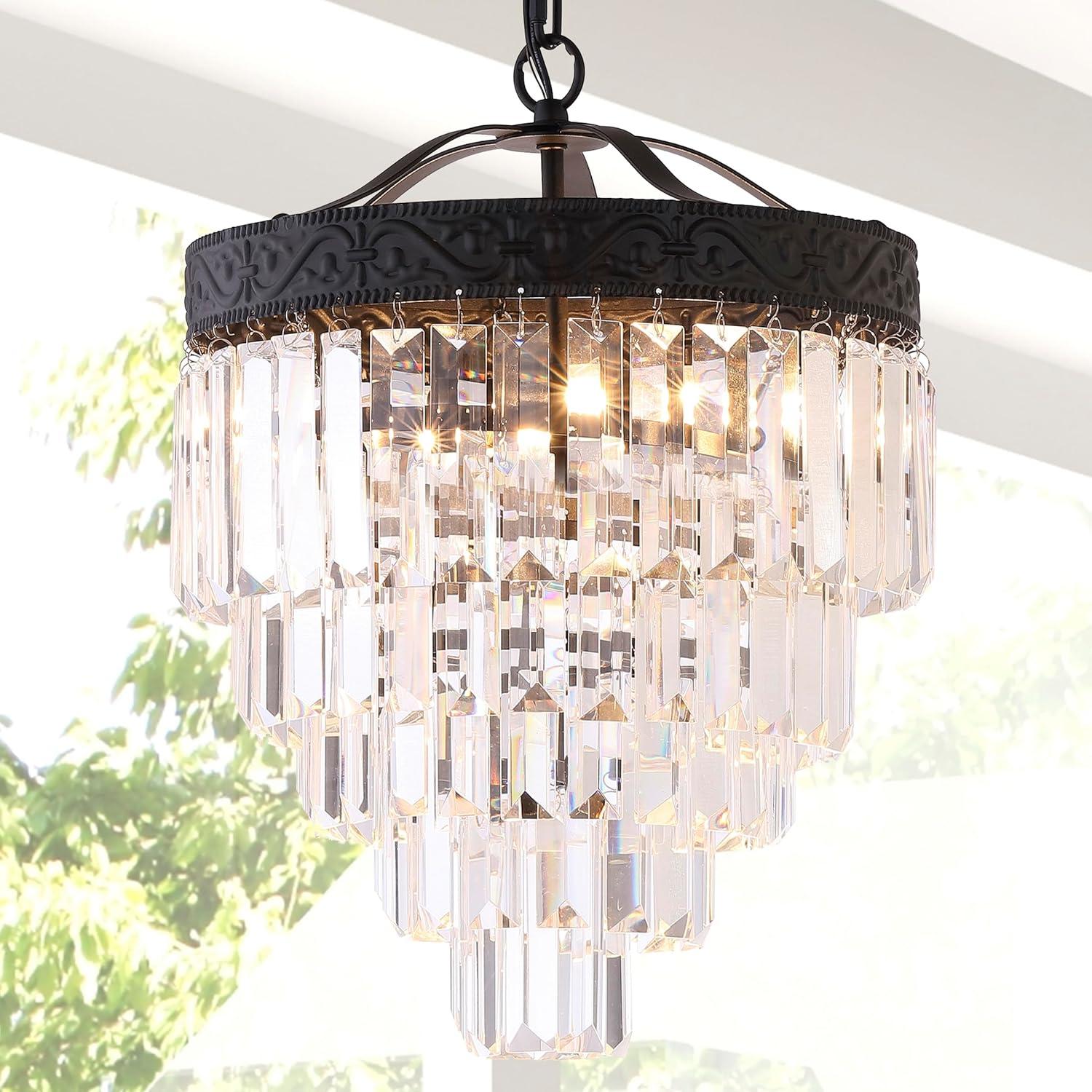 imageJONATHAN Y JYL9006B Wyatt 12quot 2Light Crystal LED Chandelier ContemporaryClassicTraditional Dimmable Adjustable for Foyer Closet Dining Room Kitchen BronzeClearBlack