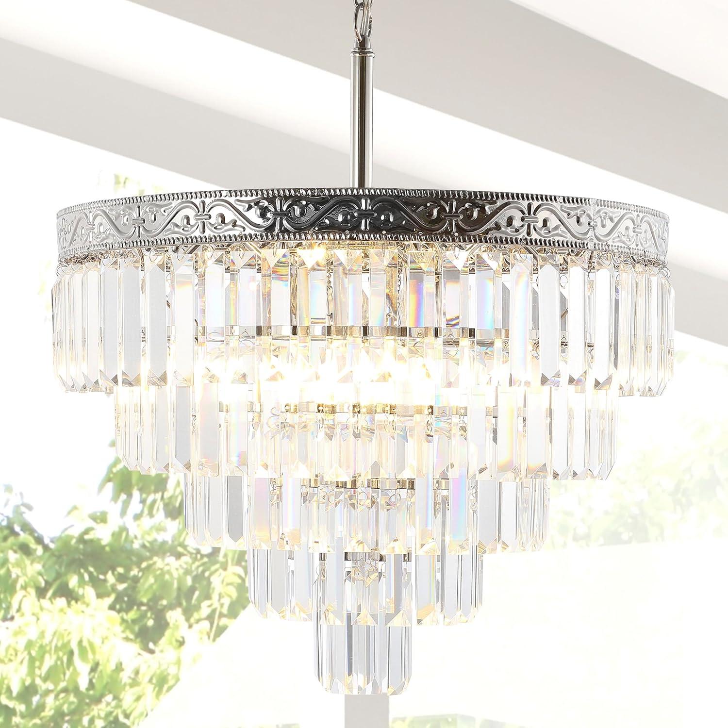 imageJONATHAN Y JYL9006B Wyatt 12quot 2Light Crystal LED Chandelier ContemporaryClassicTraditional Dimmable Adjustable for Foyer Closet Dining Room Kitchen BronzeClearSilver
