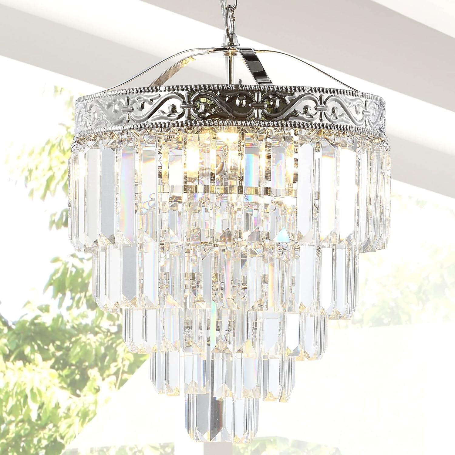 imageJONATHAN Y JYL9006B Wyatt 12quot 2Light Crystal LED Chandelier ContemporaryClassicTraditional Dimmable Adjustable for Foyer Closet Dining Room Kitchen BronzeClearSilver