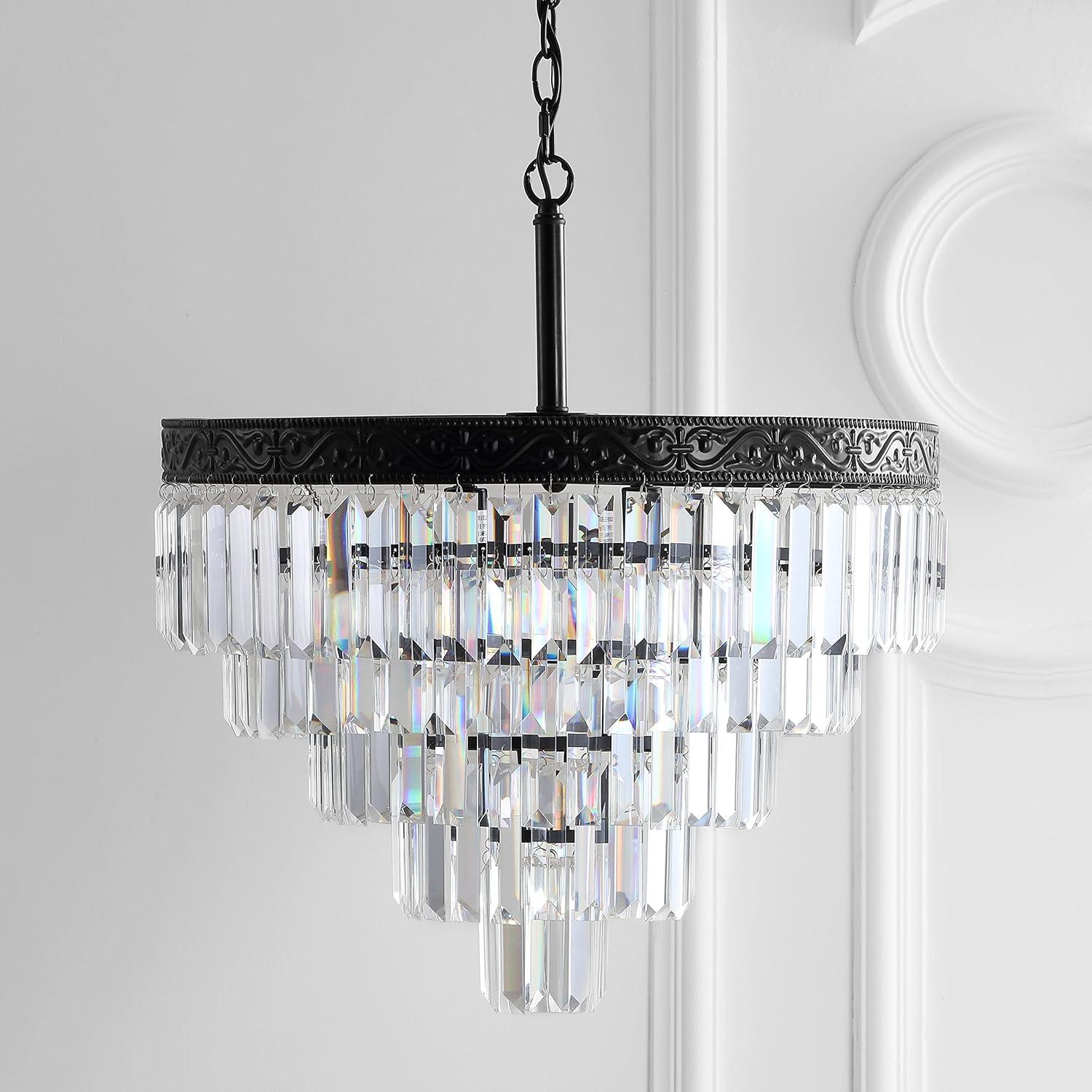 imageJONATHAN Y JYL9006B Wyatt 12quot 2Light Crystal LED Chandelier ContemporaryClassicTraditional Dimmable Adjustable for Foyer Closet Dining Room Kitchen BronzeClearBlack