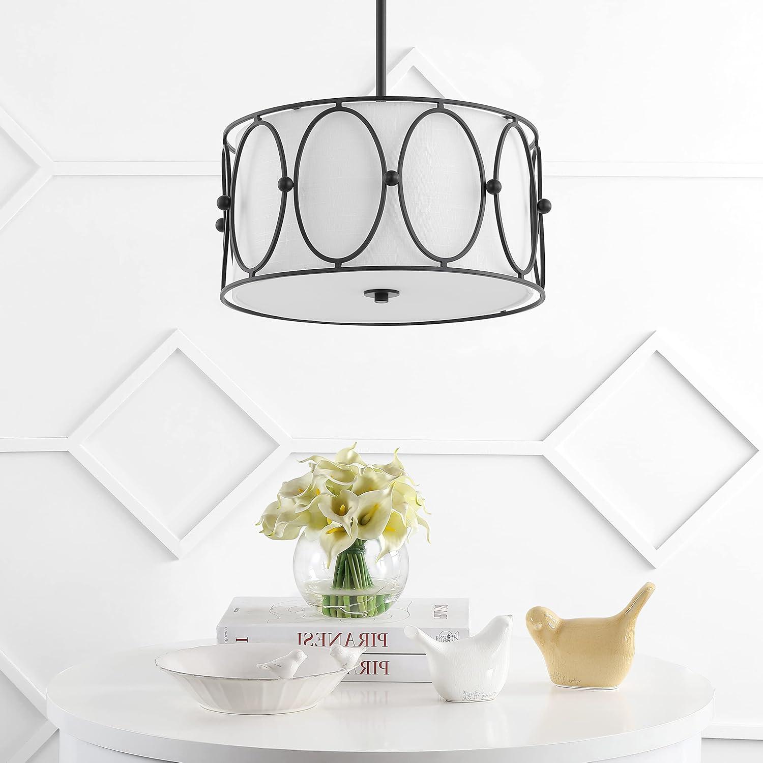 imageJONATHAN Y JYL9008A Violetta 3Light 19quot Metal LED Pendant Contemporary Modern Transitional Office Living Room Family Room Dining Room Kitchen Bedroom Bathroom Hallway Foyer GoldWhiteOilRubbed Bronze