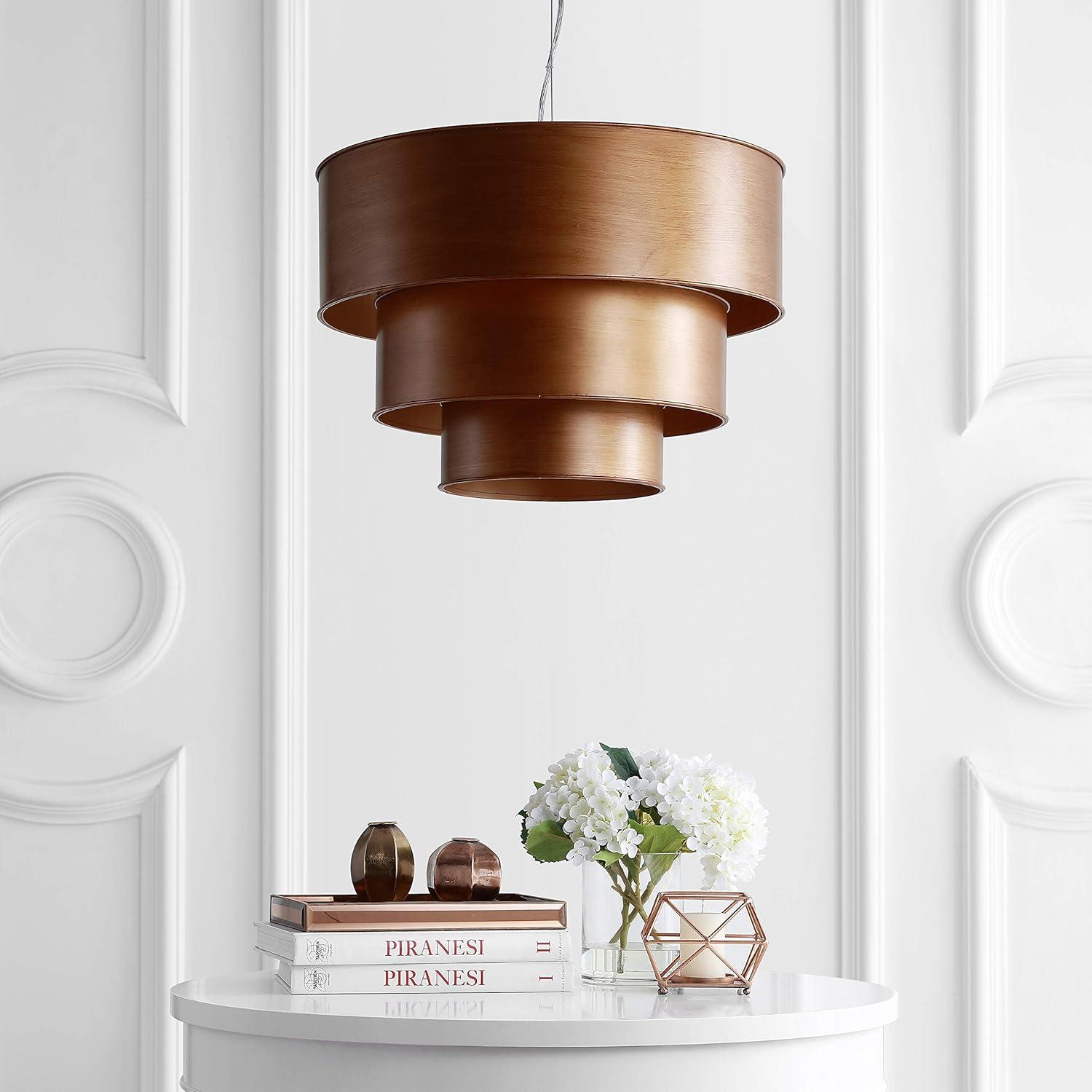 imageJONATHAN Y JYL9036A Lynn 21quot 3Tier Metal LED Pendant Contemporary Modern Cascade Effect Office Bedroom Living Room Family Room Dining Room Kitchen Hallway Foyer Gold