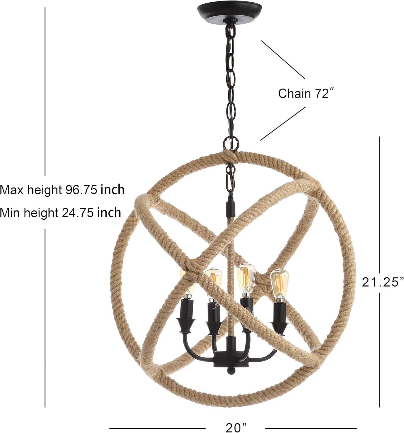 imageJONATHAN Y JYL9041A Soka 4Light 20quot Adjustable Globe MetalRope LED Pendant Farmhouse Coastal Bohemian Cottage Industrial Rustic Transitional Dining Room Kitchen Foyer BlackBrown