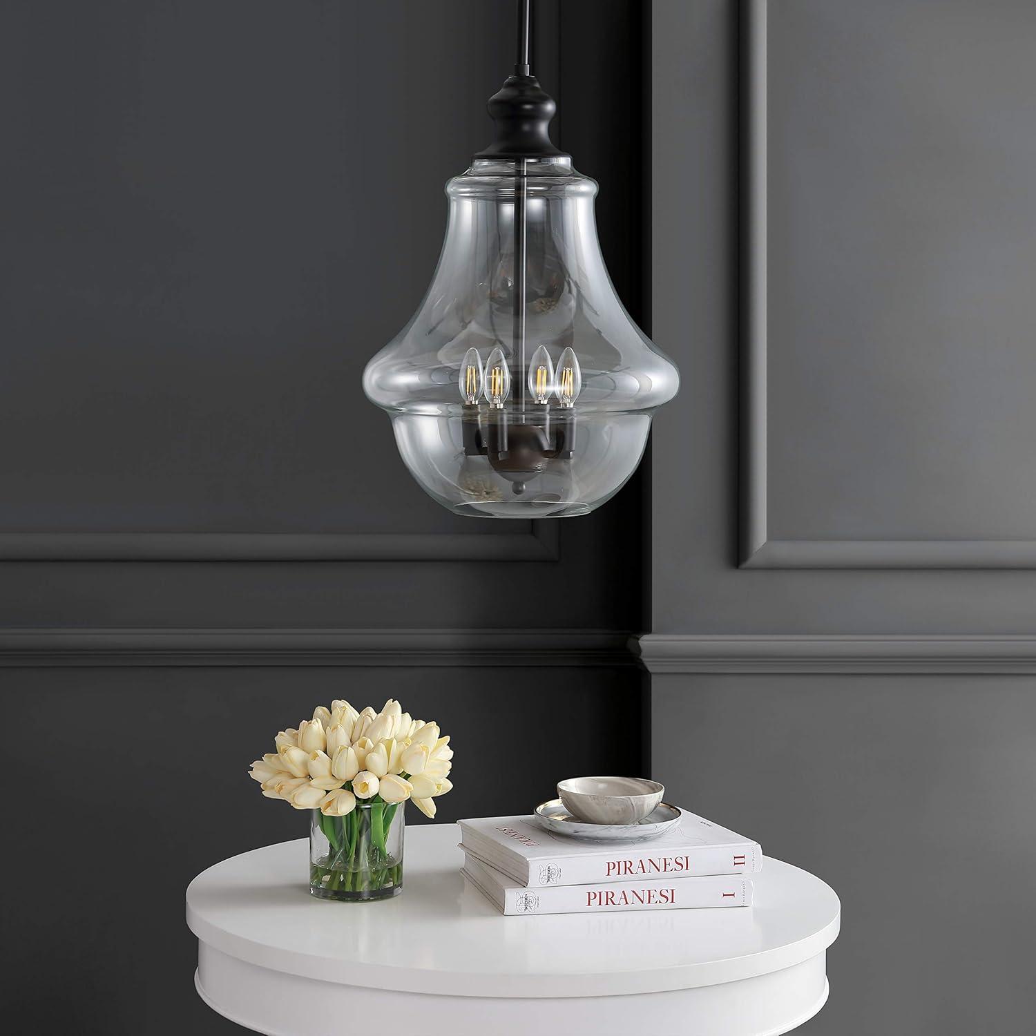 imageJONATHAN Y JYL9046A Adam 16quot Adjustable MetalGlass LED Pendant Oil Rubbed Bronze ClassicCottageFrench CountryTransitionalRustic Dimmable for Kitchen Living Room16