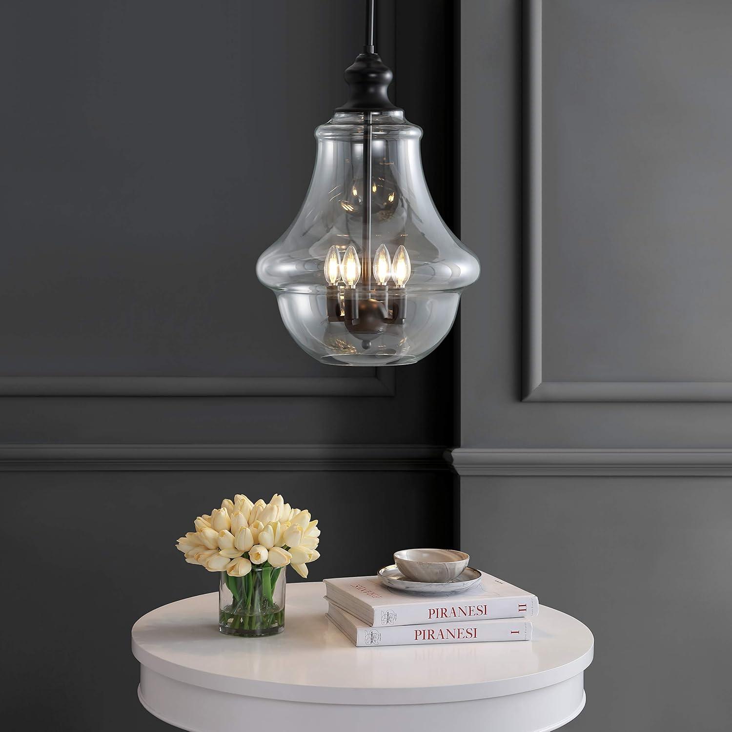 imageJONATHAN Y JYL9046A Adam 16quot Adjustable MetalGlass LED Pendant Oil Rubbed Bronze ClassicCottageFrench CountryTransitionalRustic Dimmable for Kitchen Living Room16