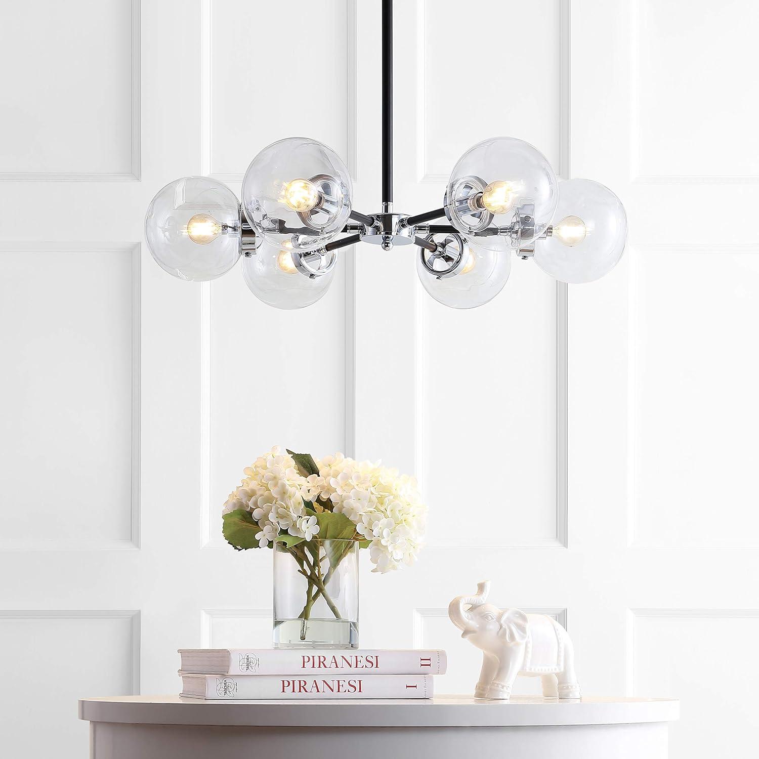 imageJONATHAN Y JYL9059B Caleb Adjustable 6Light 28quot Brass Cluster Pendant MidcenturyContemporaryModernScandinavianGlam Dimmable for Foyer Dining KitchenClear Black