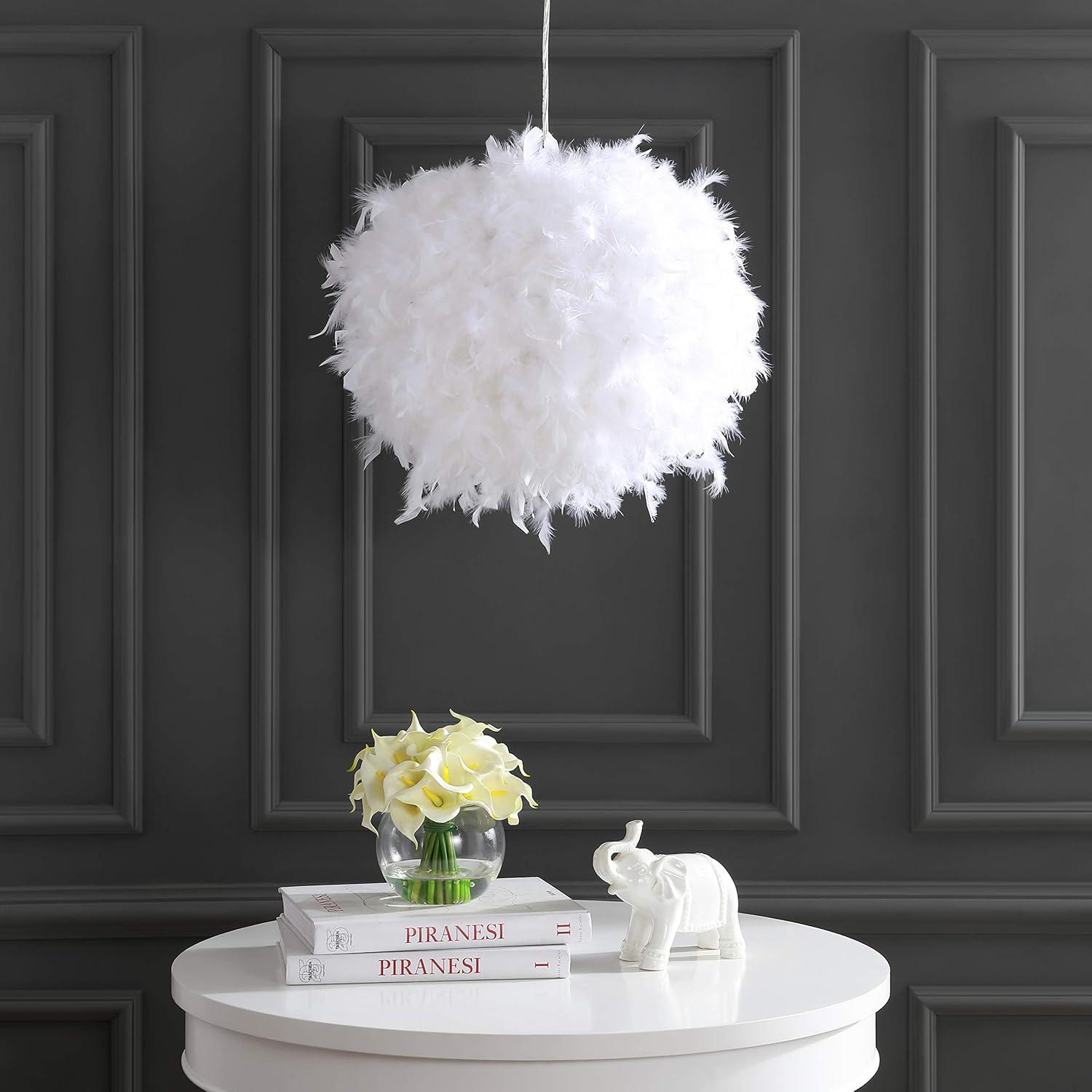 imageJONATHAN Y JYL9063A Stork 19quot Feather Metal Adjustable LED Pendant Glam Transitional Contemporary Modern Ethereal Aesthetic Office Bedroom Hallway Foyer Closet White